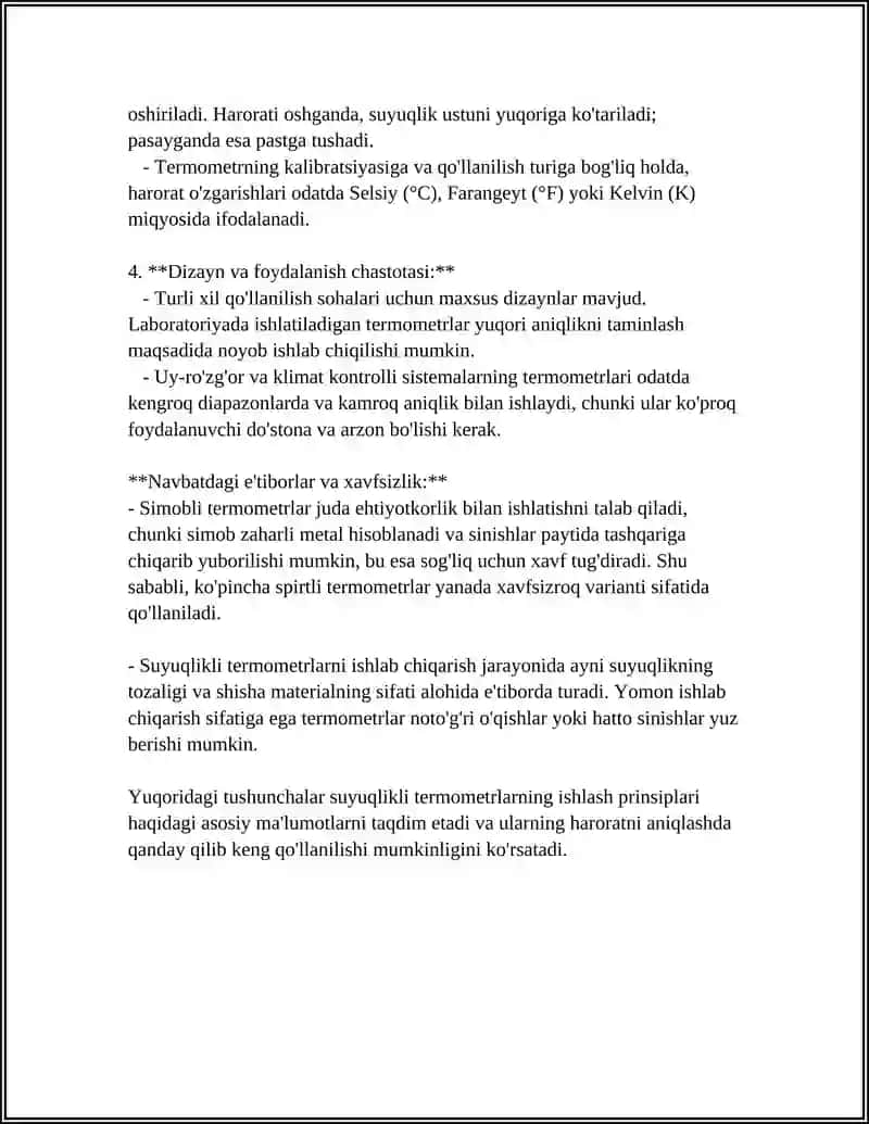 SUYUQLIKLI VA MANOMETRIK TERMOMETRLARNING ISHLASH PRINSIPI 4