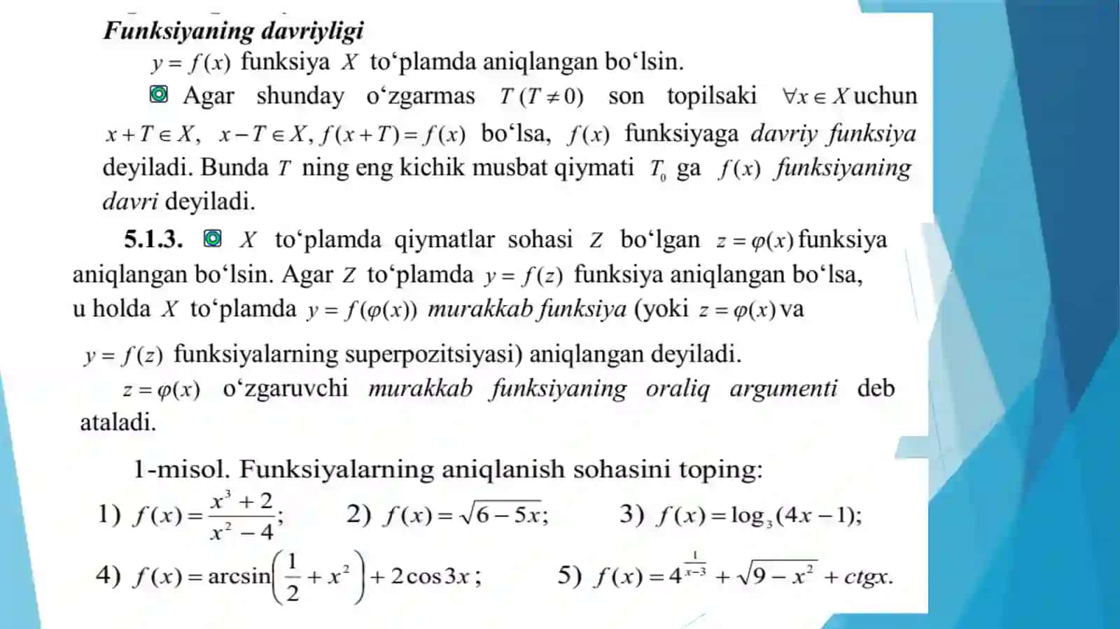 Funksiya tushunchasi.funksiyaning aniqlanish va qiymatlar sohasi 4