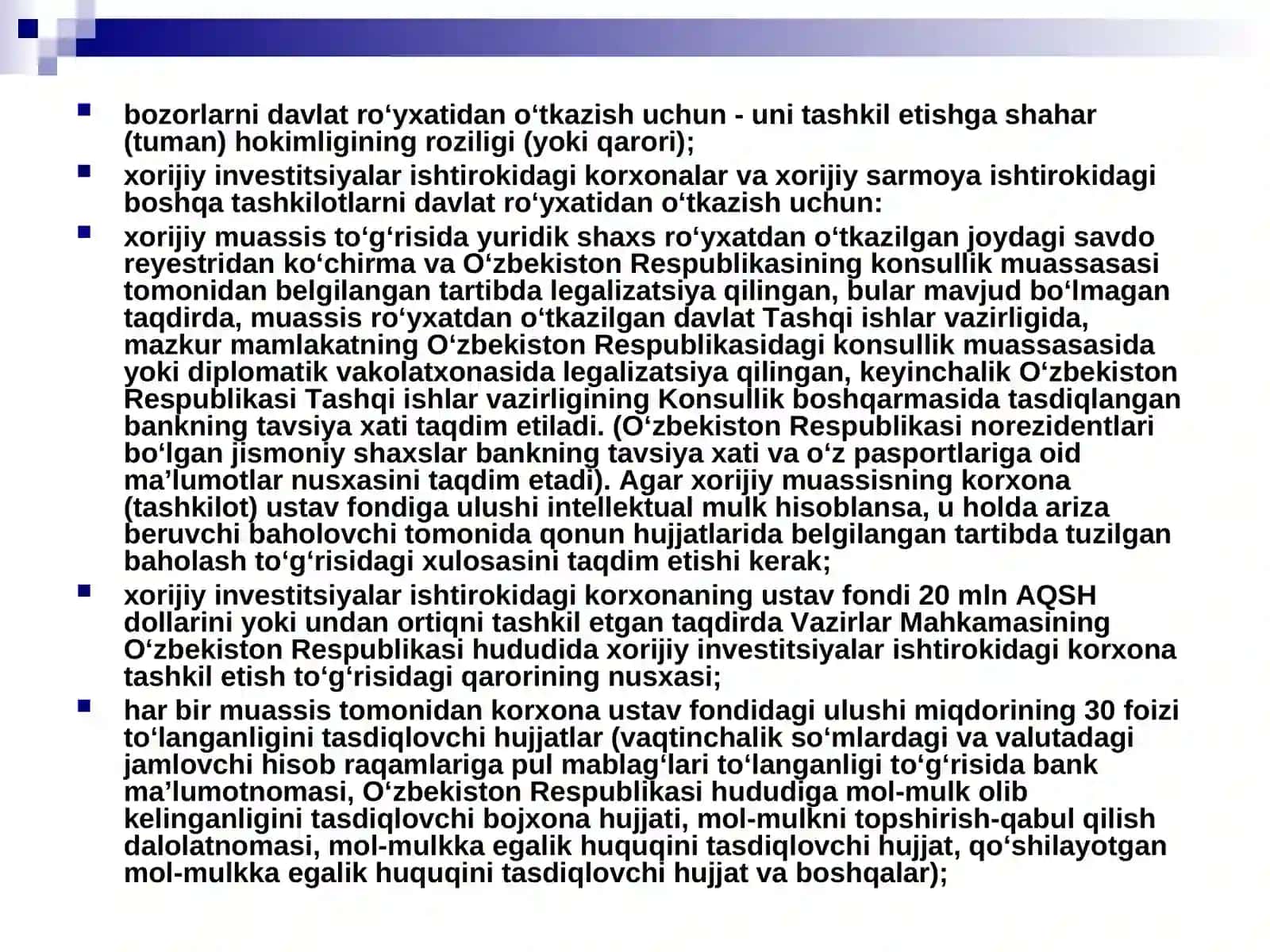 Yangi korxonaning tashkil etish uni davlat ro`yxatidan o`tkazishva litsenziya olish tartibi 4