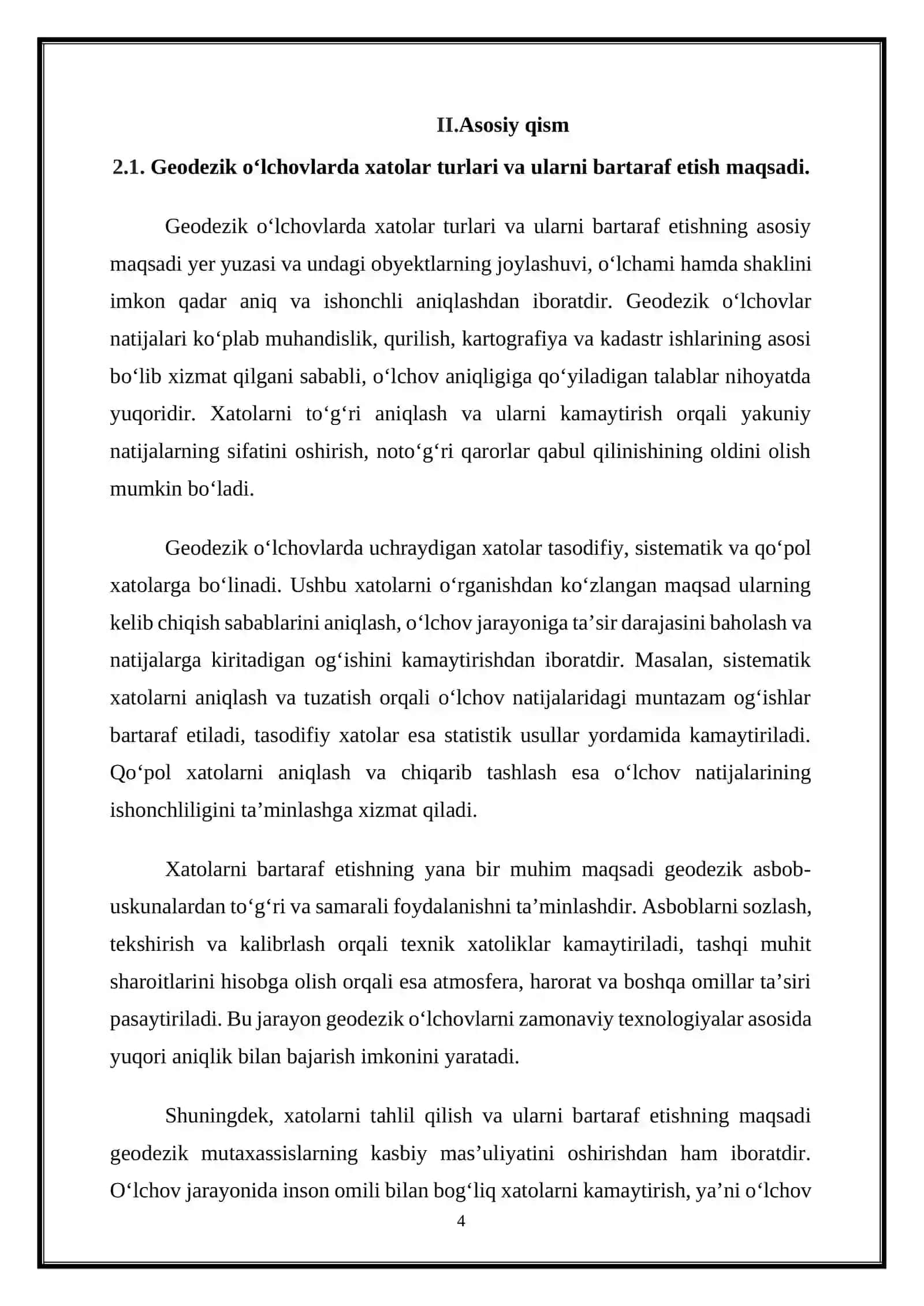 Geodezik o’lchovlarda xatolar turlari va ularni bartaraf etish 4