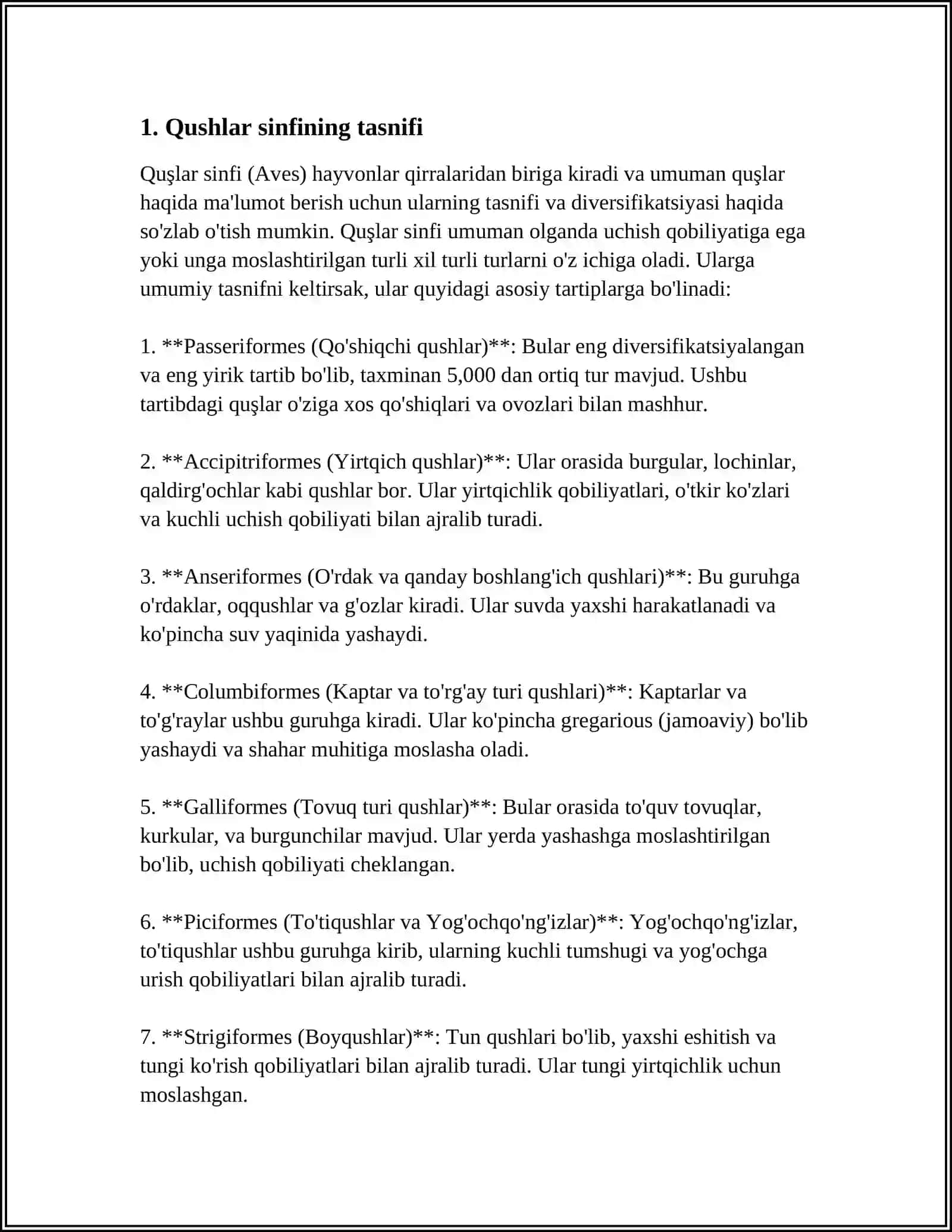QUSHLAR SINFINING KATTA KO‘KRAKTOJLILAR TURKUMI HAQIDA 4