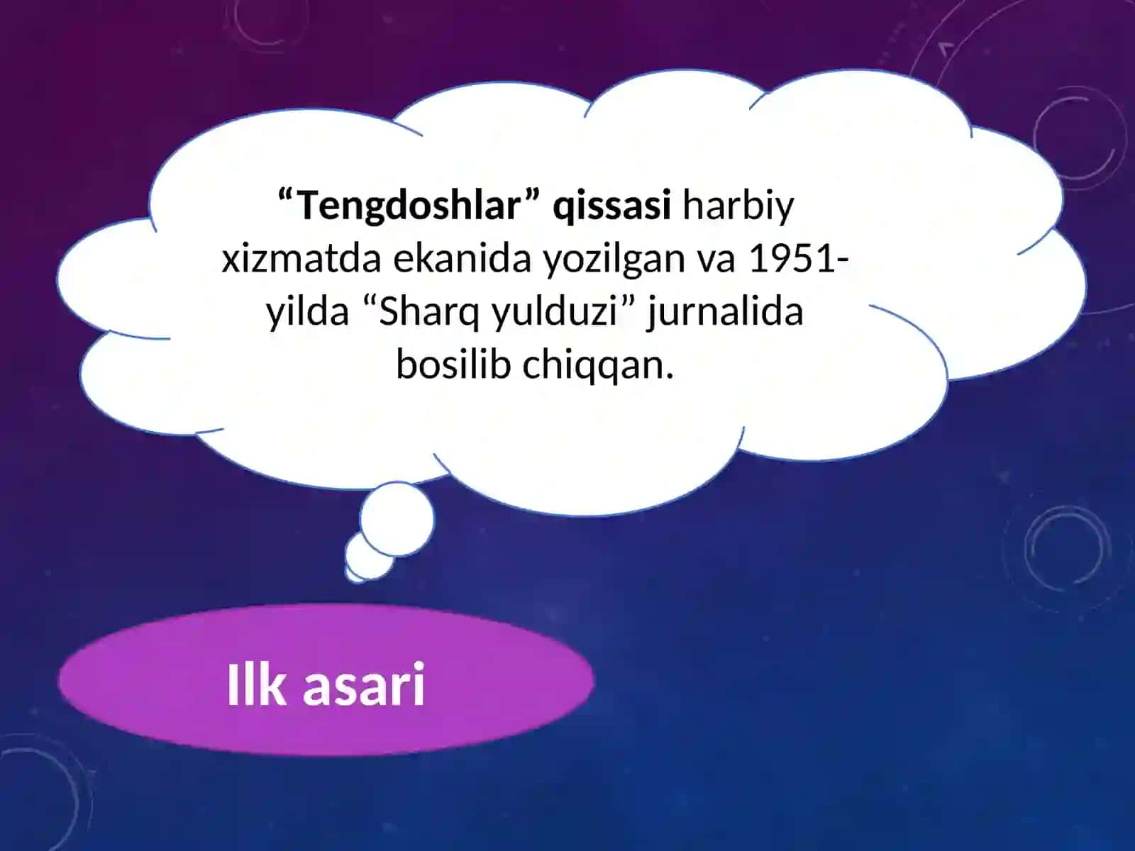 Odil Yoqubov hayoti va ijodi. “Ulug‘bek xazinasi” romani. Nazariy ma’lumot. Badiiy adabiyot daruriyat tahlili 4