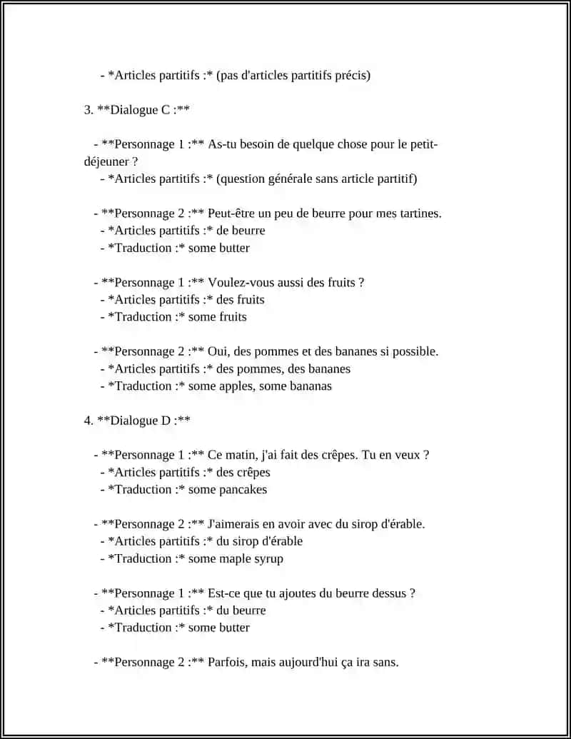 Relevé et traduisez les articles partitifs dans des dialogues de la vie quotidienne 4