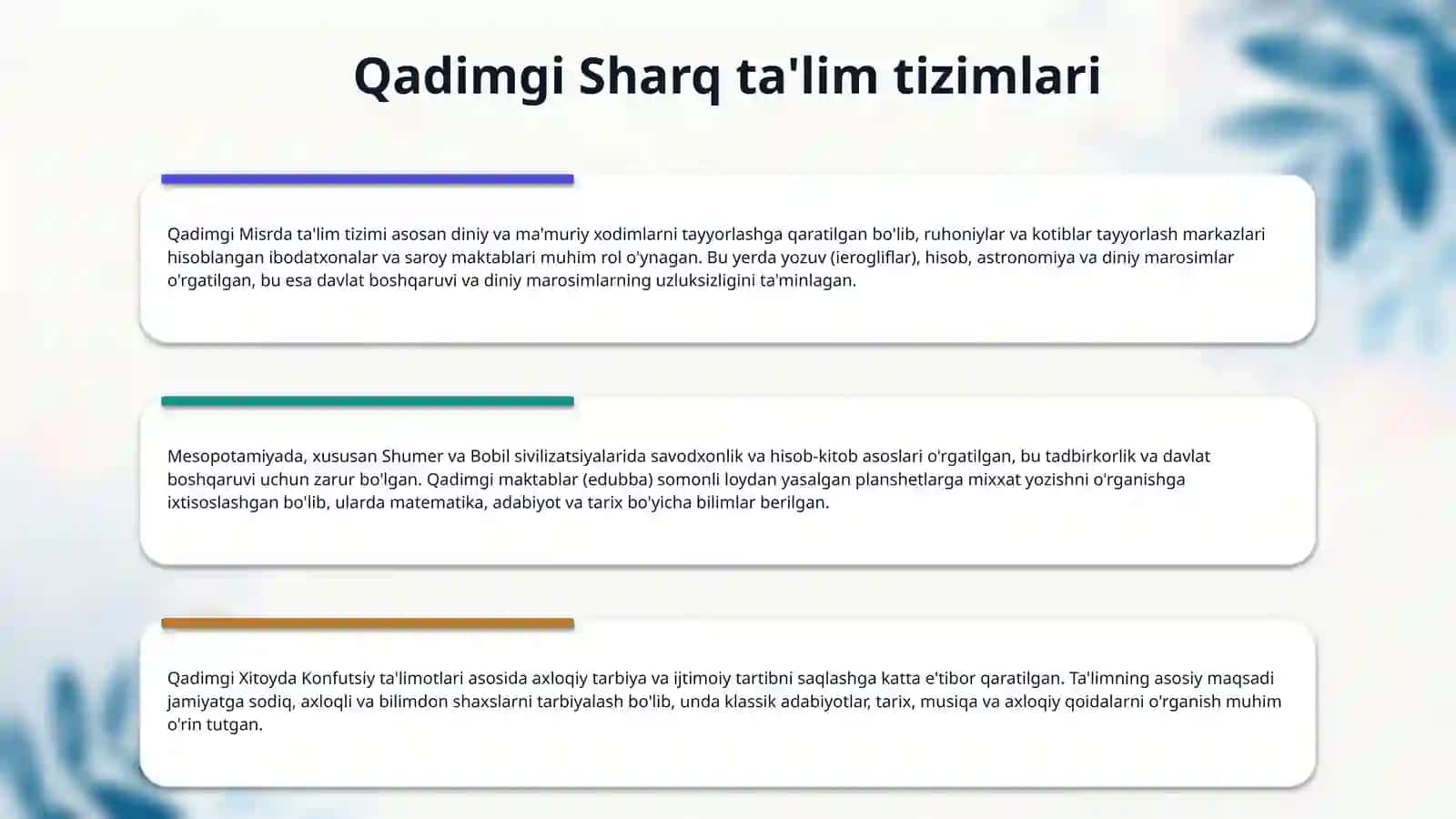 Pedagogika tarixi kursiga kirish.Eng qadimgi davrlardan VII asrgacha ta'lim-tarbiya va pedagogik fikrlar 4