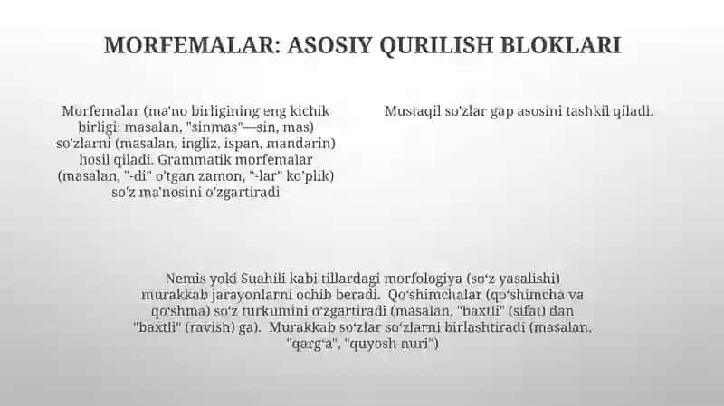Morfologiya.Mustaqil sozlash 4