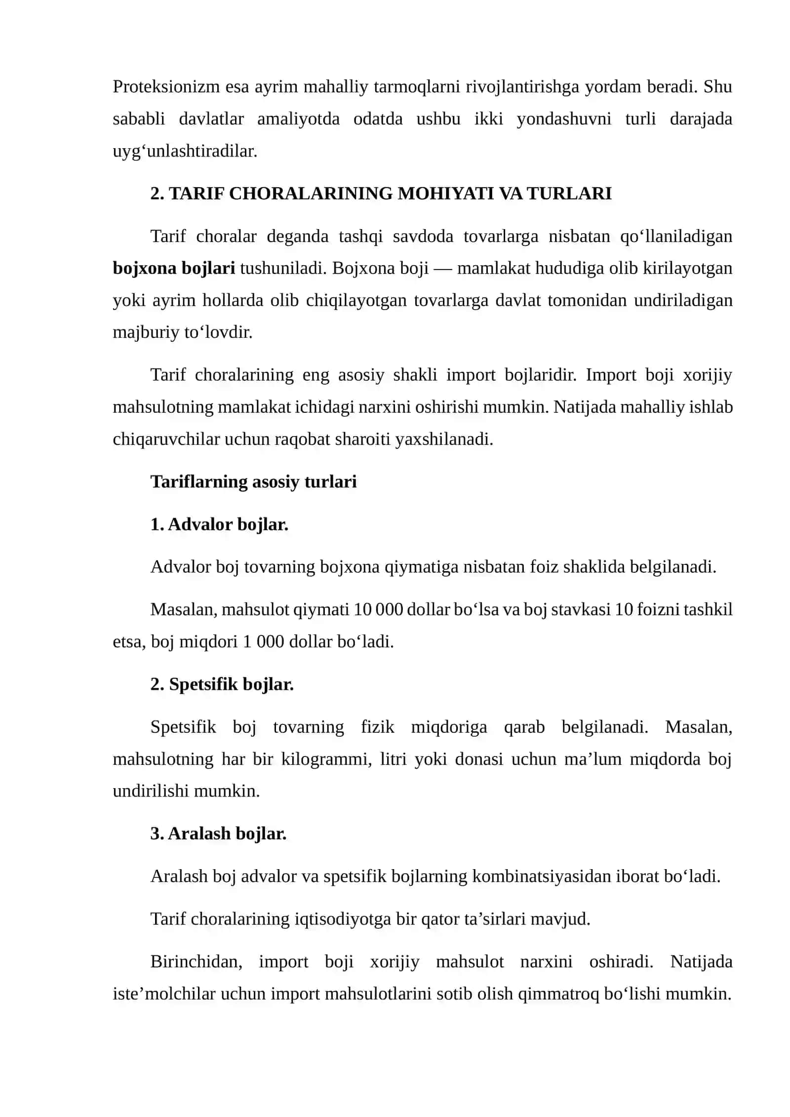TASHQI SAVDO SIYOSATI: TARIF VA NOTARIF CHORALARINING IMPORT VA EKSPORT OQIMLARIGA TA’SIRI 4