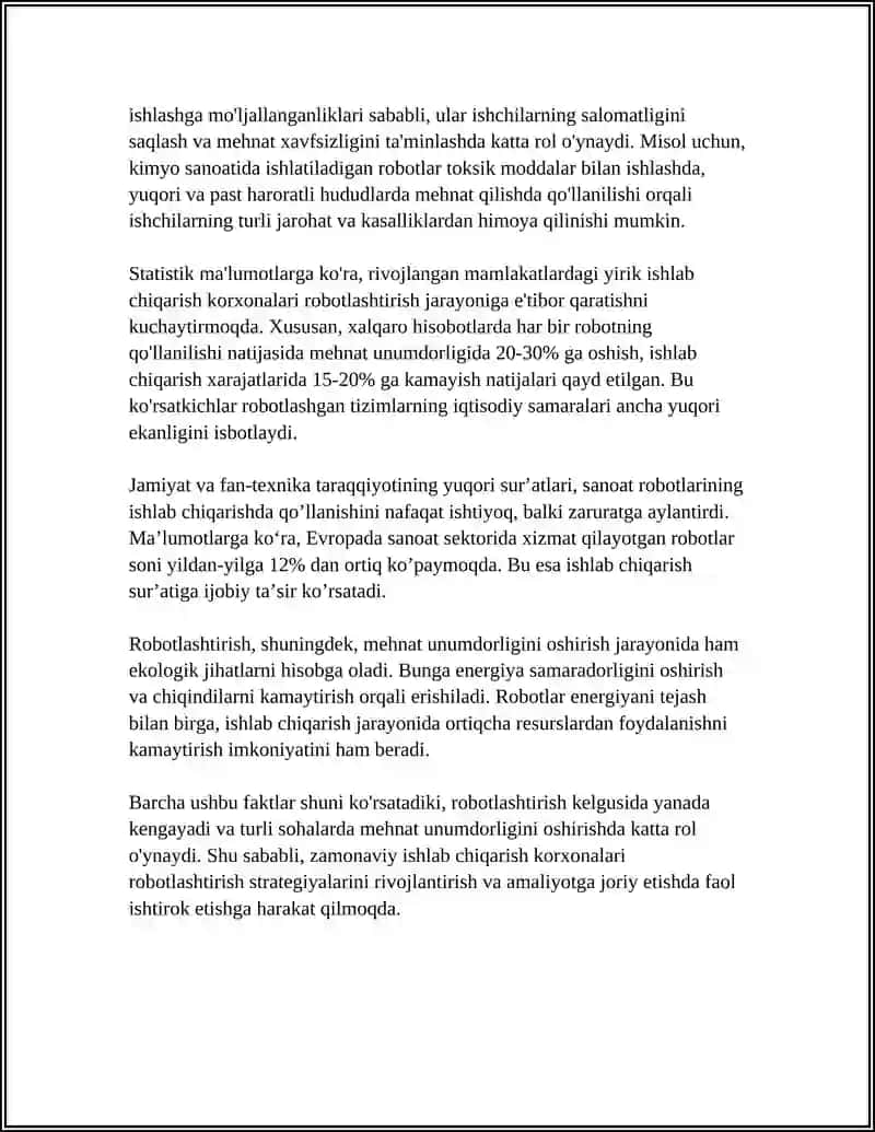 ISHLAB CHIQARISHDA ROBOTLASHTIRISH TENDENSIYALARI VA IQTISODIY SAMARASI 4