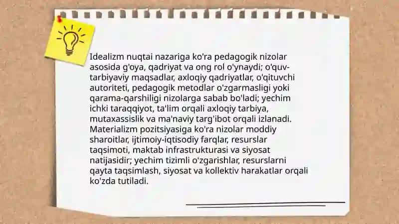Pedagogik nizolar va ziddiyatlarning falsafiy, pedagogik, psixologik tasnifi 4