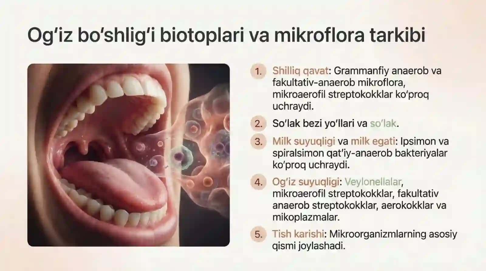 Stomatologik kasalliklarda (tish karashidan, og‘iz bo‘shlig‘idan, so‘lak bezlaridan, milk suyuqligi, 4