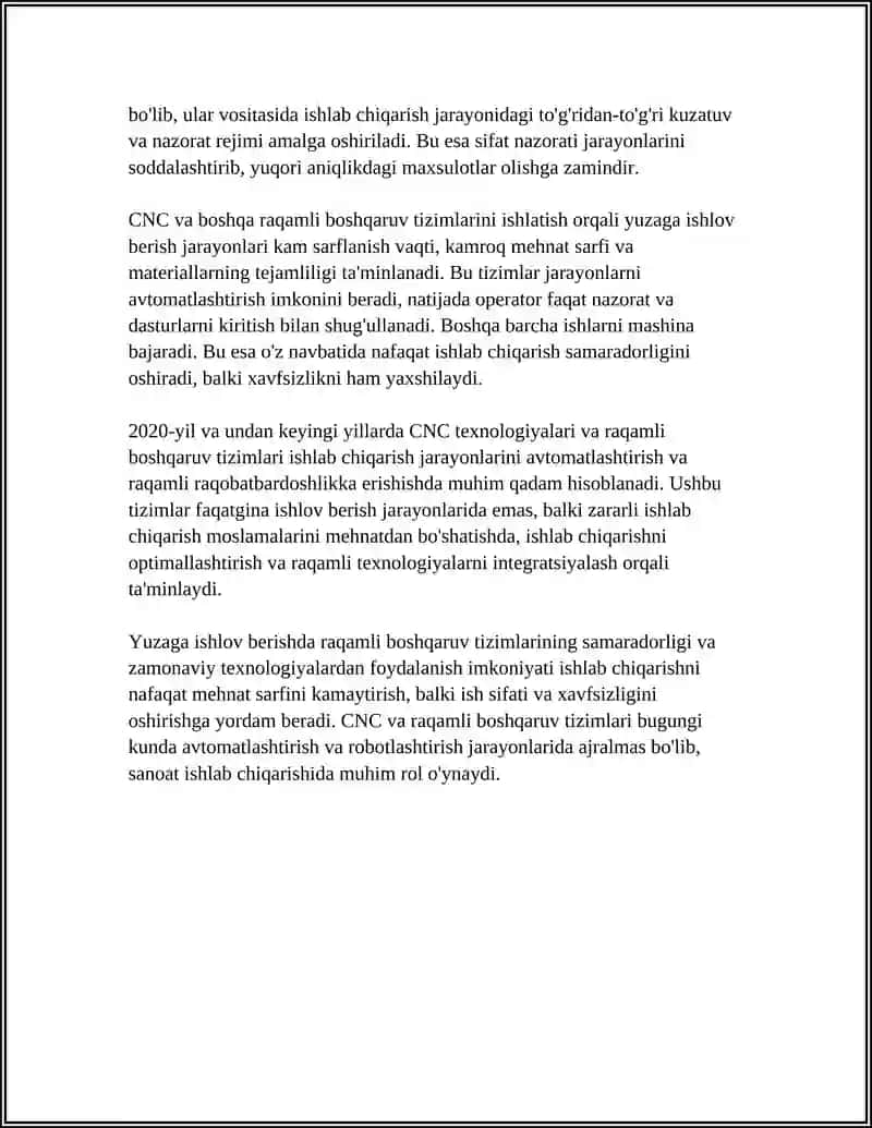 YUZAGA ISHLOV BERISHDA AVTOMATLASHTIRISH VA ROBOTLASHTIRISH 4