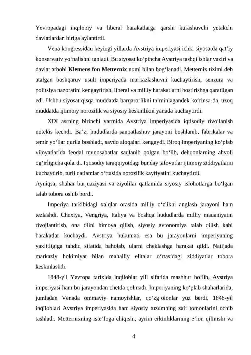 XVIII asr oxiridan XIX asr 60-yillarigacha Avstriya imperiyasi 4