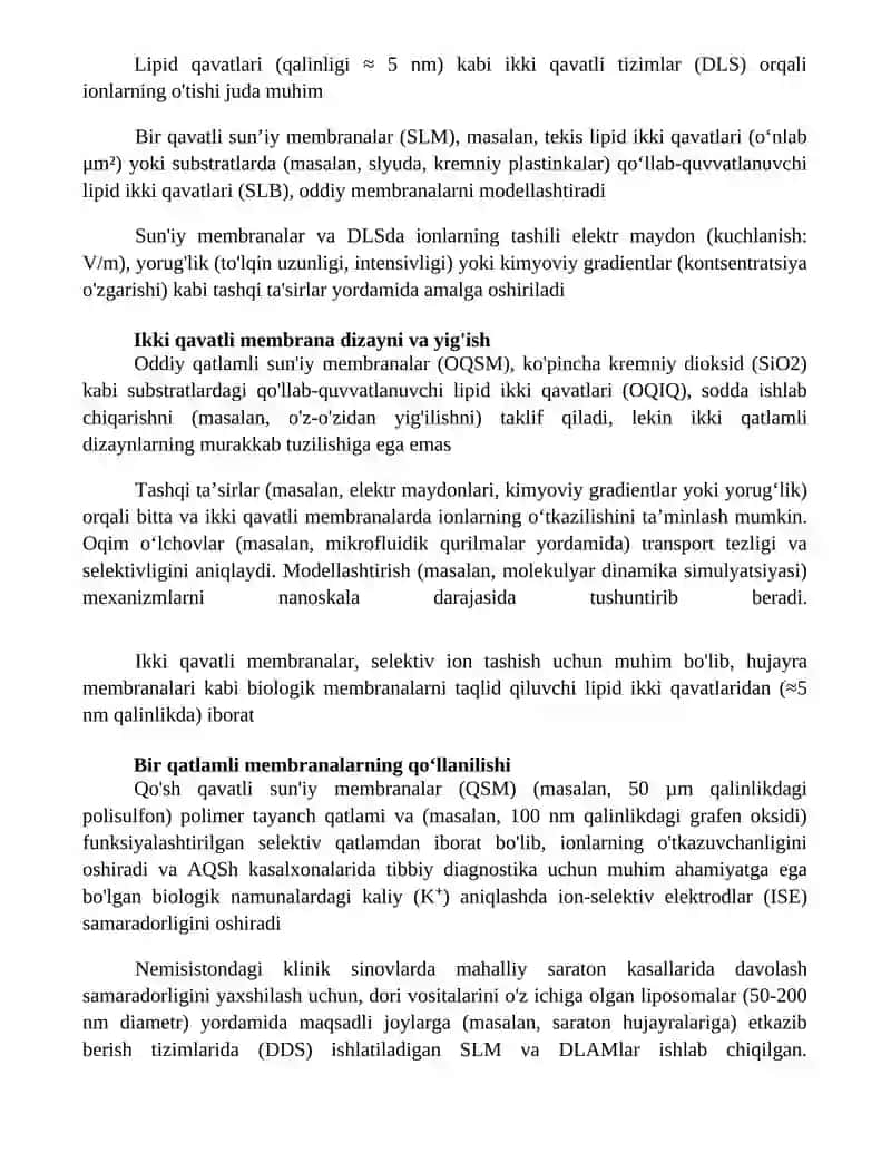 Sun'iy membranalar, ionlar tashishi 4