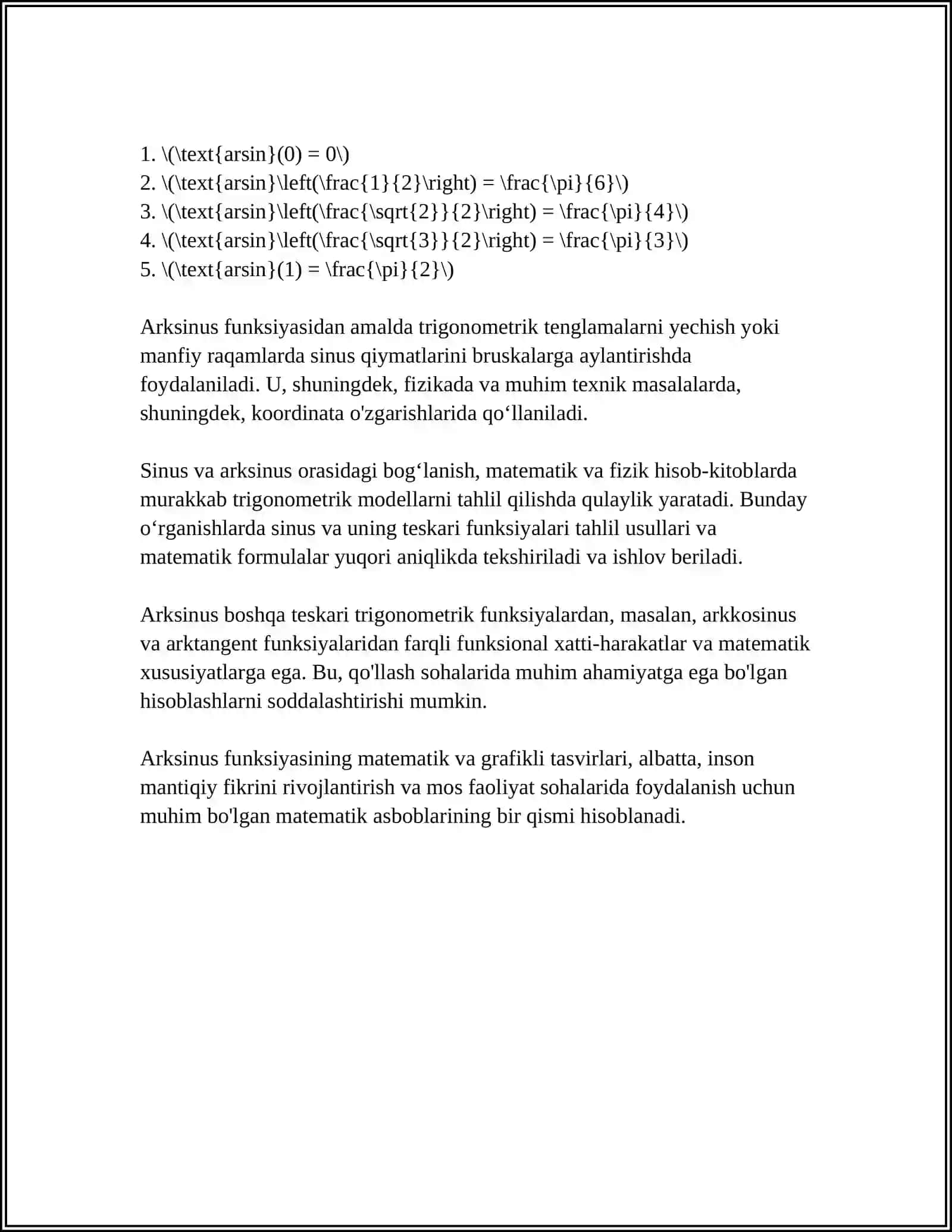 TESKARI TRIGONOMETRIK FUNKSIYALAR VA ULARNING XOSSALARI 4