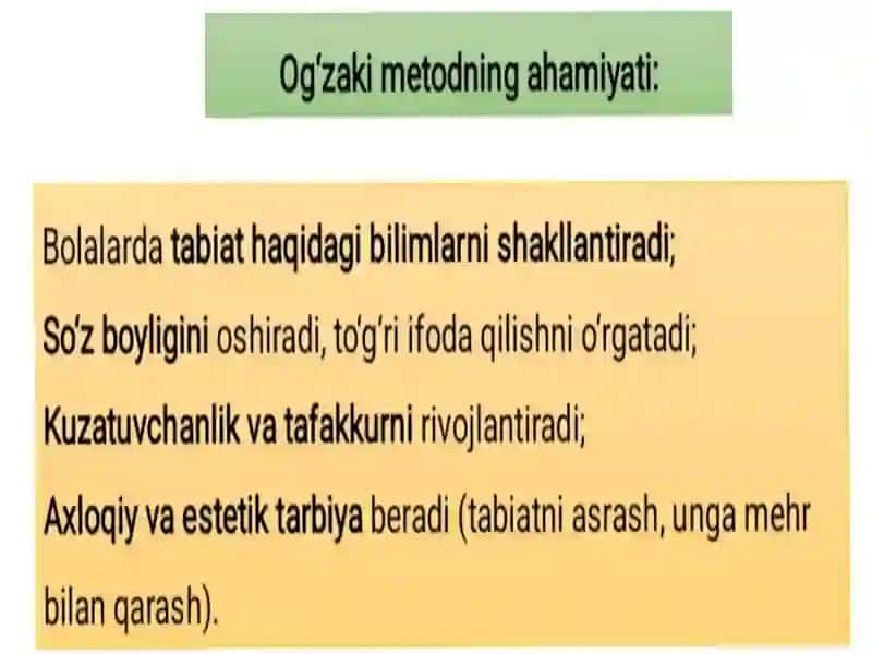 Bolalar tabiyat bilan tanishtirishda ogʻzaki metodlar va uning mohiyati 4