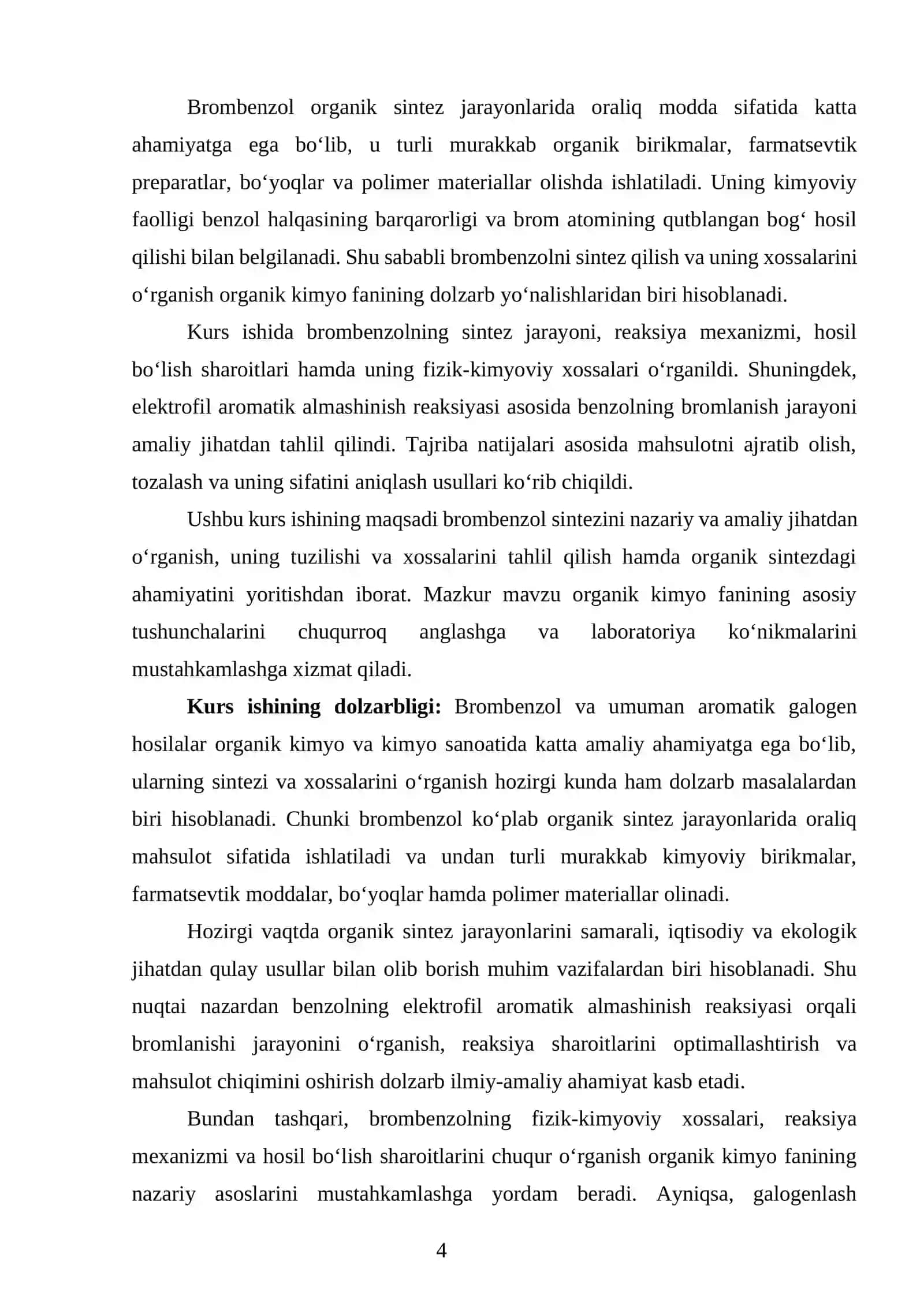 Brombenzol sintezi uning tuzilishi va xossalari. 4