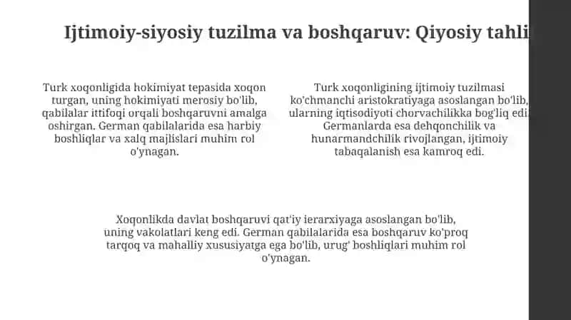 Turk xoqonligi va German qabilalari solishtirish va qanday paydo bolgani 4