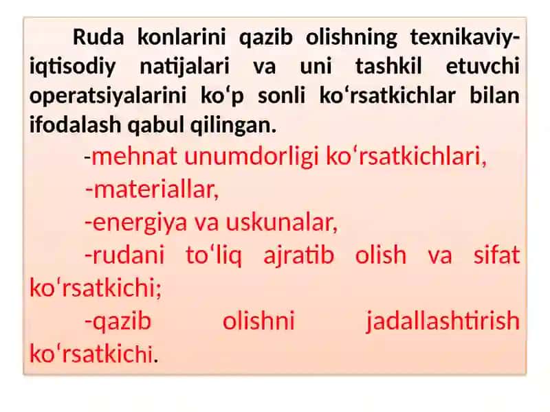 Ruda konlarini qazib olish tizimining samaradorlik ko‘rsatkichlari 4