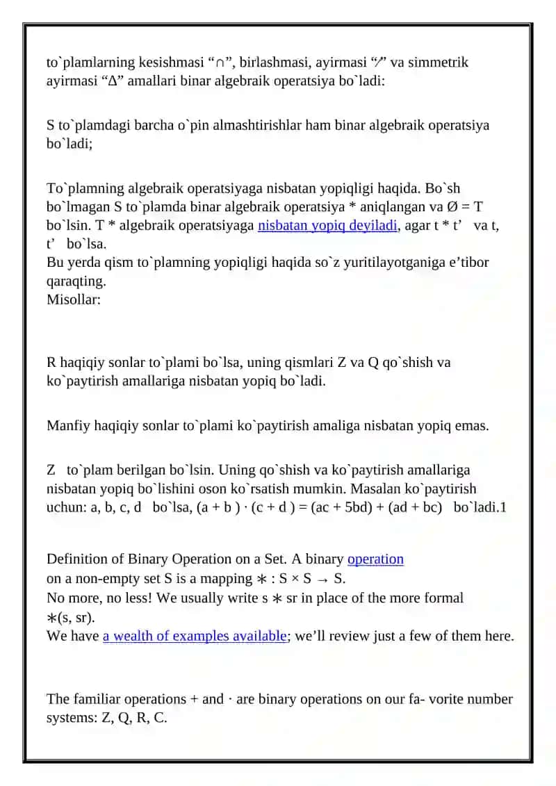 Algebraik operatsiyalar 4