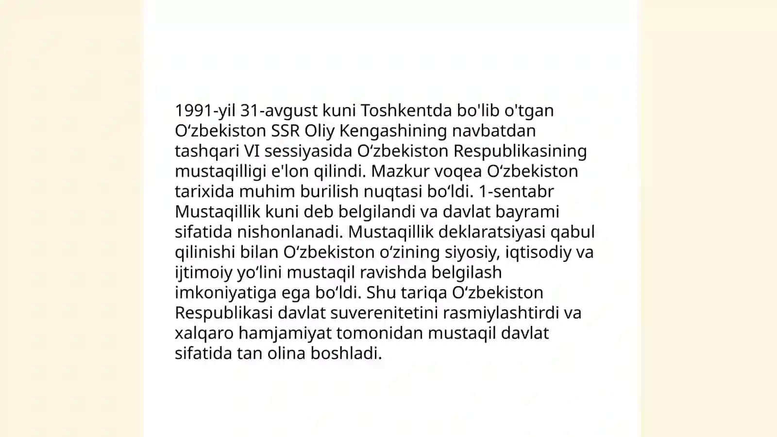 Mustaqil Oʻzbekiston Respublikasi tashkil topishining tarixiy ahamiyati 4