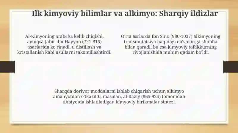 Sharq olimlari va mutafakirlarining kimyo tarixida tutgan oʻrni 4