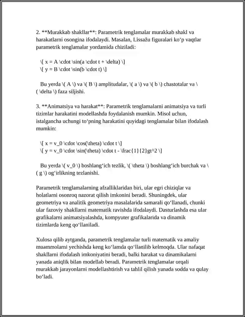 PARAMETRIK TENGLAMALAR 4