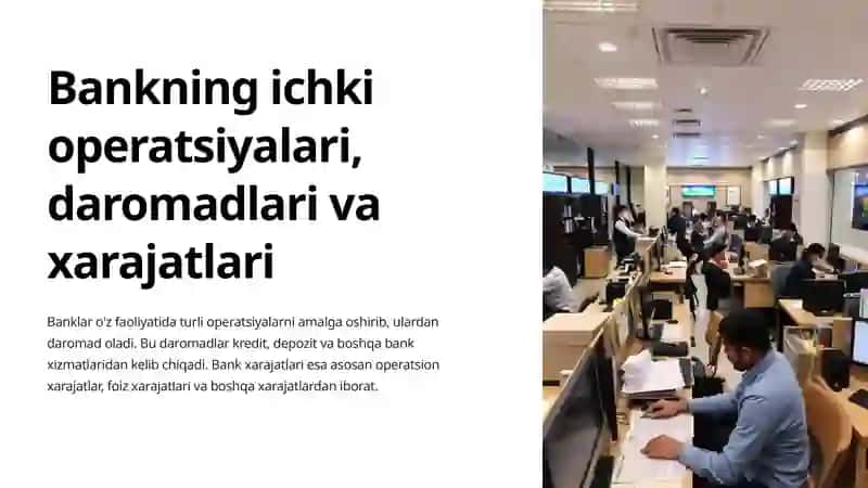 Bankning ichki operastiyalari, daromadlar va xarajatlari, ularni hisobga olinishi va rasmiylashtirilishi 4