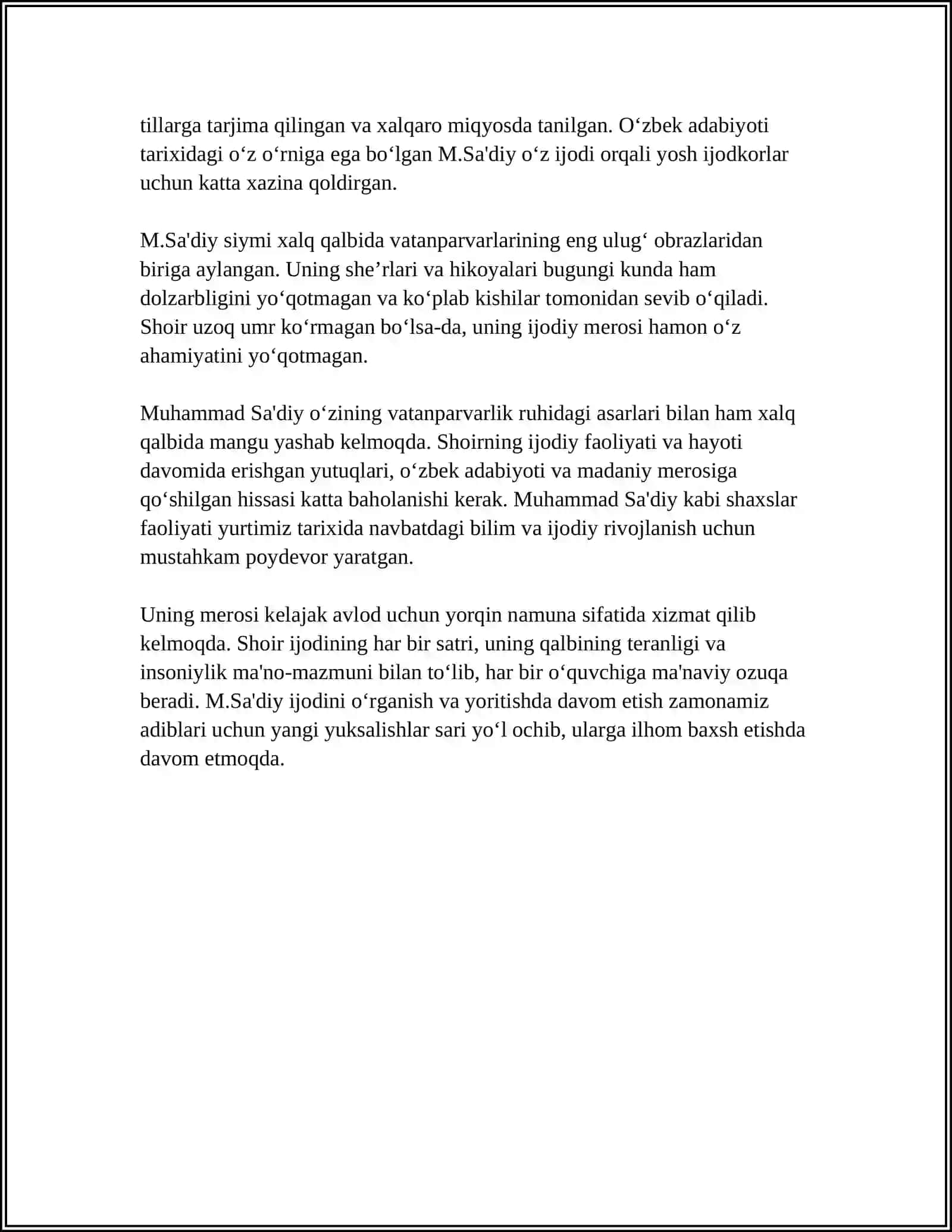 M.SA'DIY HAYOTI VA FAOLIYATI,"QADR" XOTIRALAR TO'PLAMI 4
