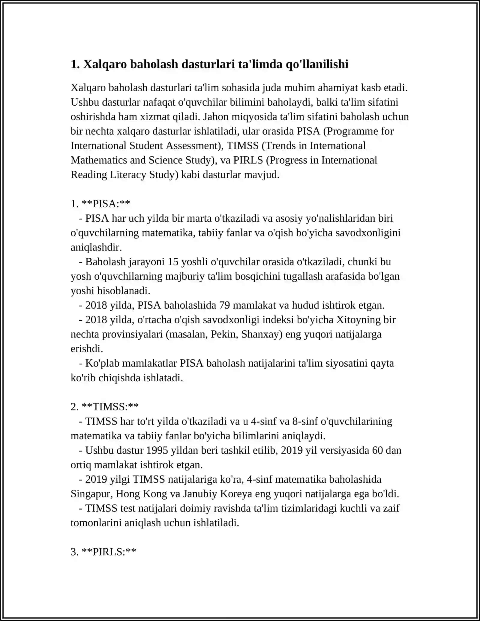 Mavzu: XALQARO BAHOLASH DASTURLARINING TARBIYAVIY AHAMIYATI 4