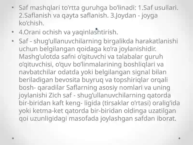 Safmashqlari haqida umumiy tavsif 4