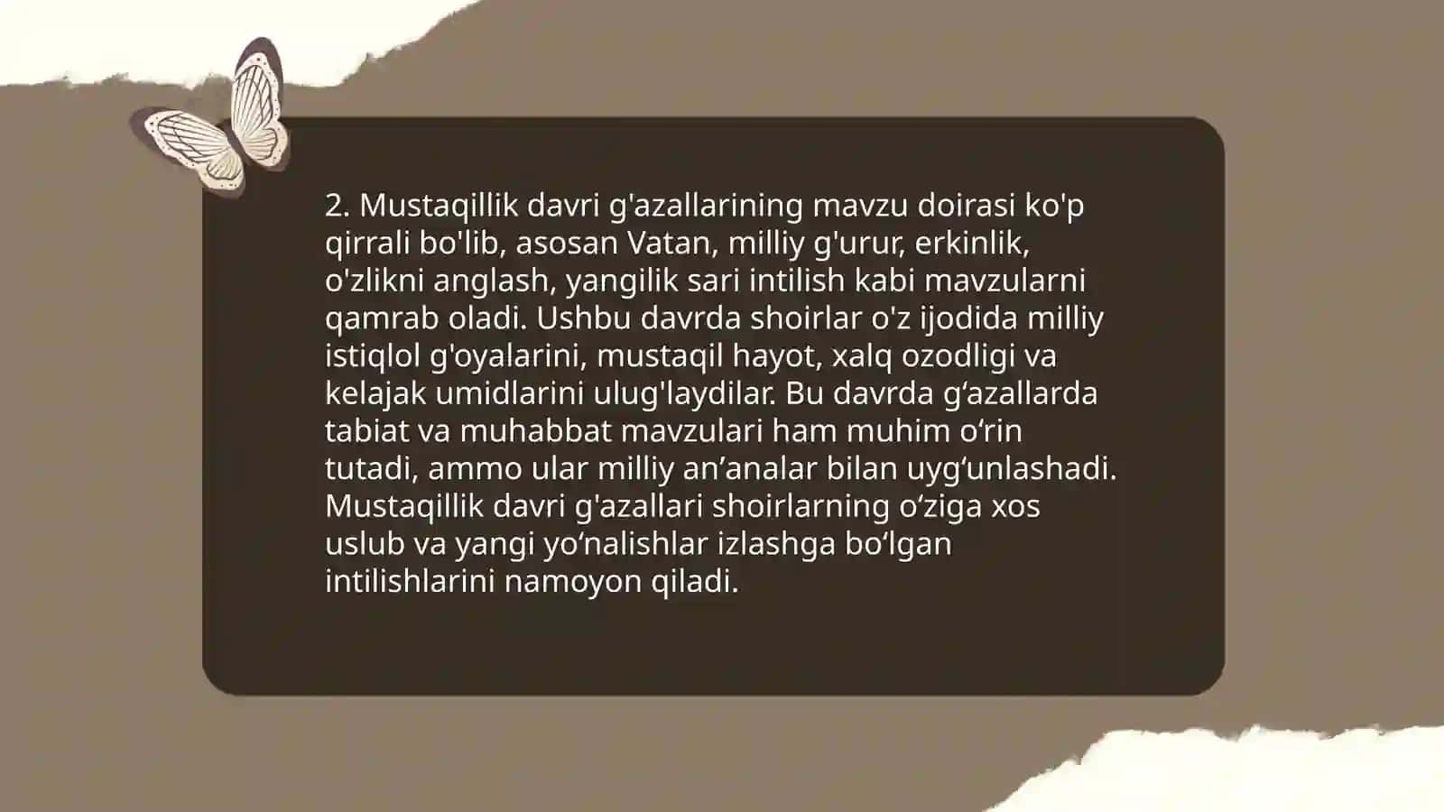 Mustaqillik davri she'riyatida g'azal janri tipologiyasi 4