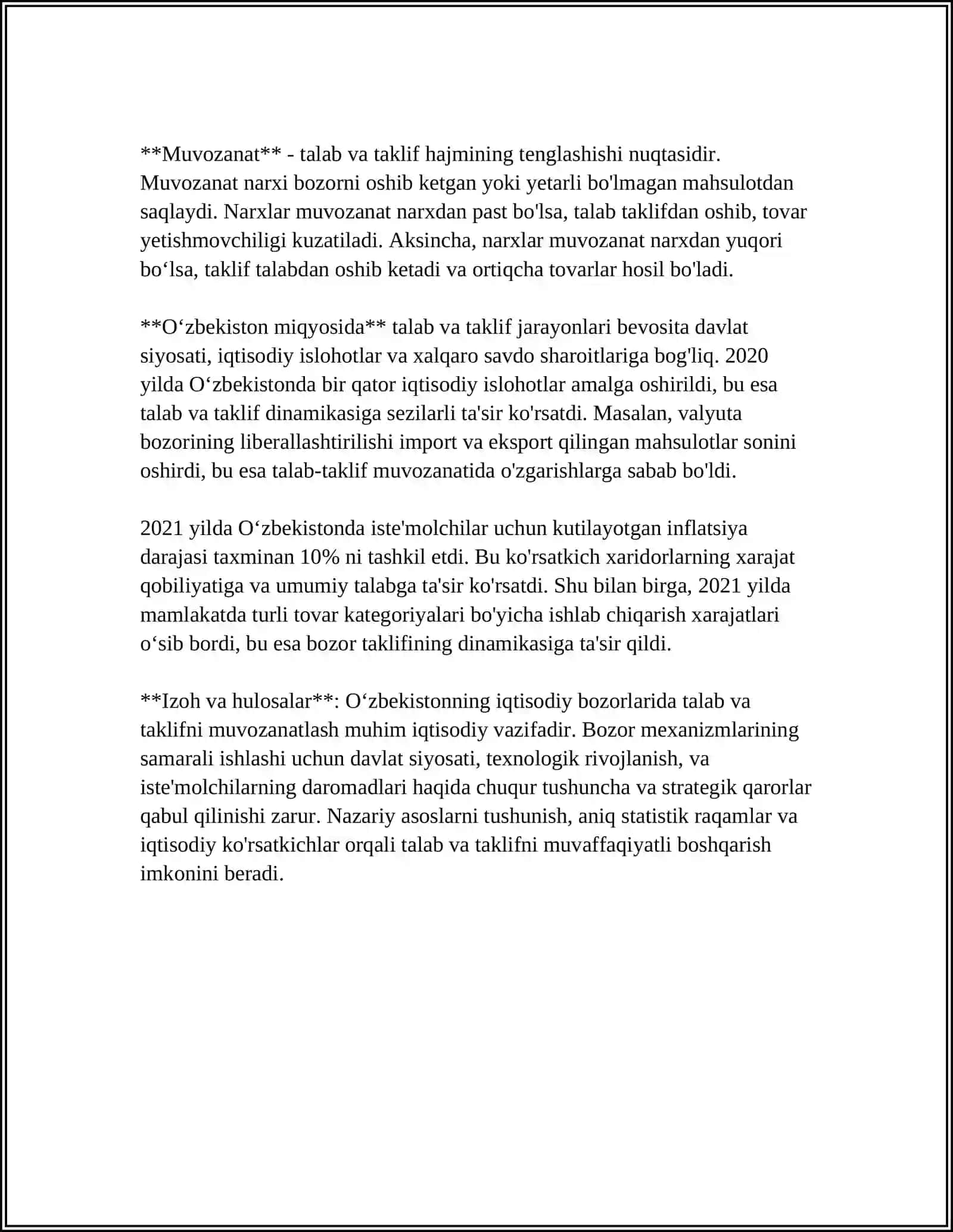 Oʻzbekistonda Tovar Bozorlarida Talab va Taklif Muvozanati 4