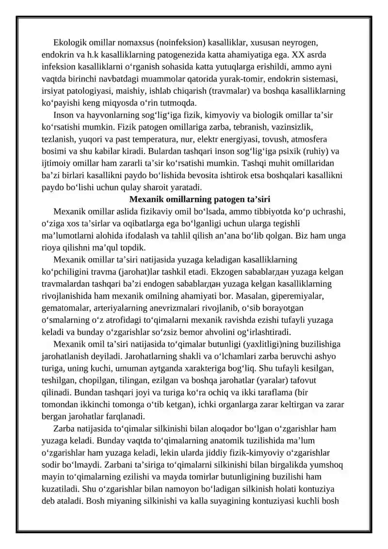 Patologik jarayonlar rivojlanishida tashqi sharoitlarning ahamiyati 4