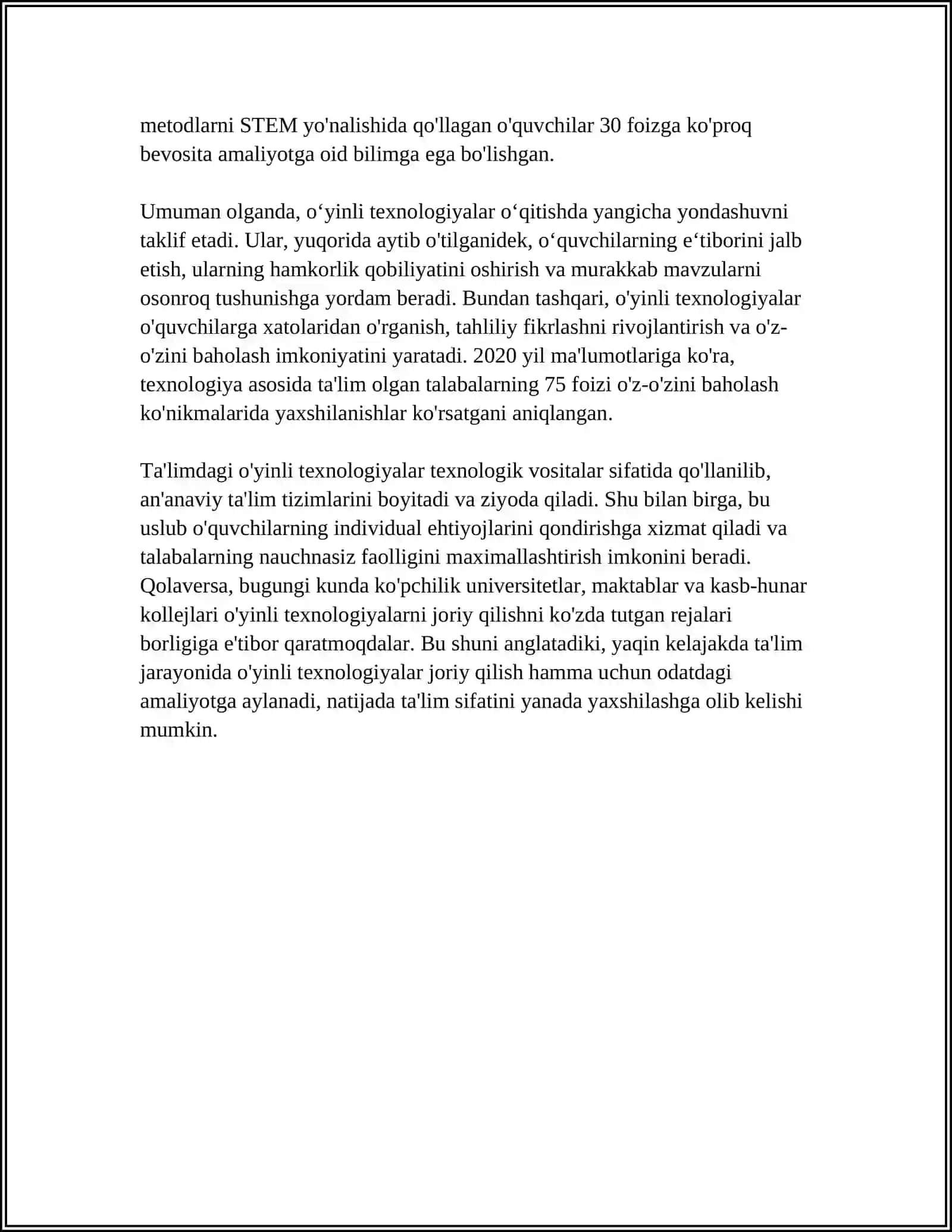 MUSTAQIL ISH Mavzu: TA'LIM JARAYONIDA O'YINLI TEXNOLOGIYALARDAN FOYDALANISH 4