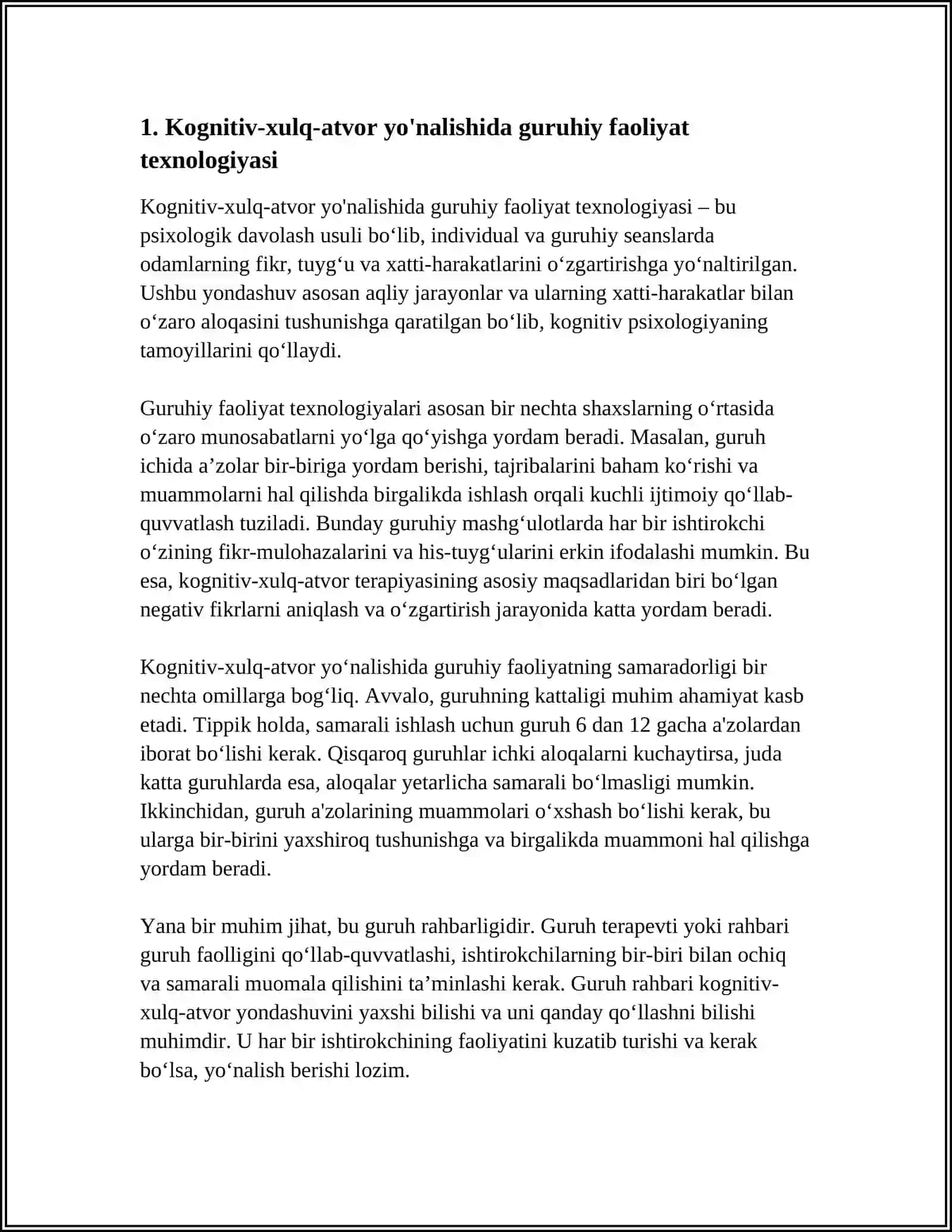 Kognitiv-xulq-atvor yo'nalishida guruhiy faoliyat texnologiyasi 4
