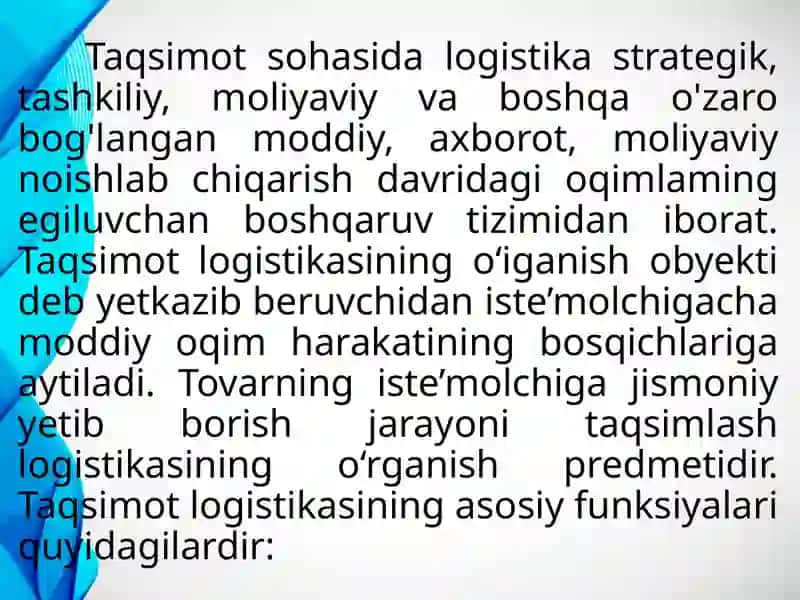 Taqsimot Logistikasi 4