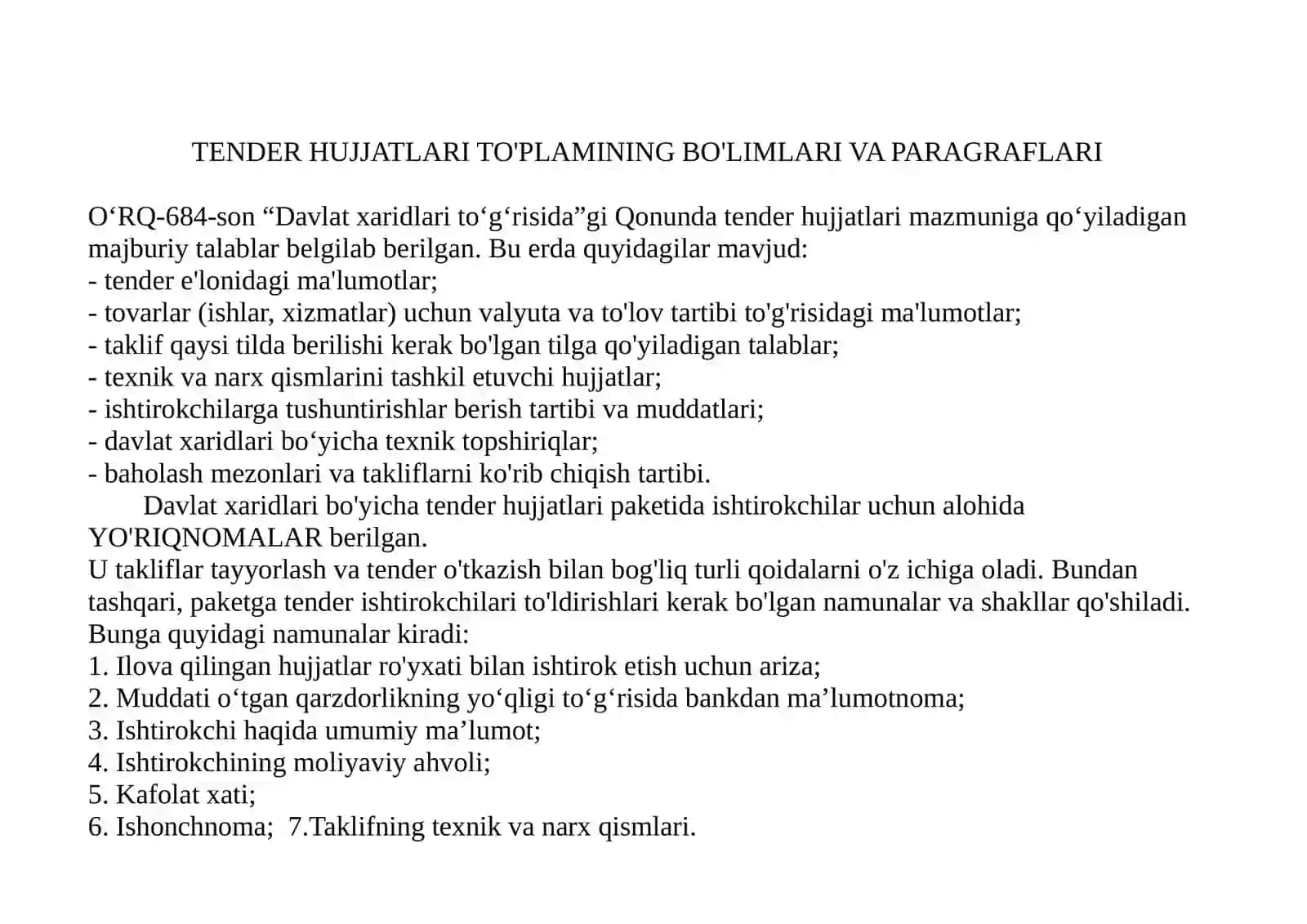 AVTOMOBIL YO'LLARINI LOYIHALASHDA, REKONSTRUKSIYA QILISH VA KAPITAL TA'MIRLASH BO'YICHA TANLOV (TENDER) SAVDOLARIDA ISHTIROK ETISh UCHUN HUJJATLAR TARKIBI 4
