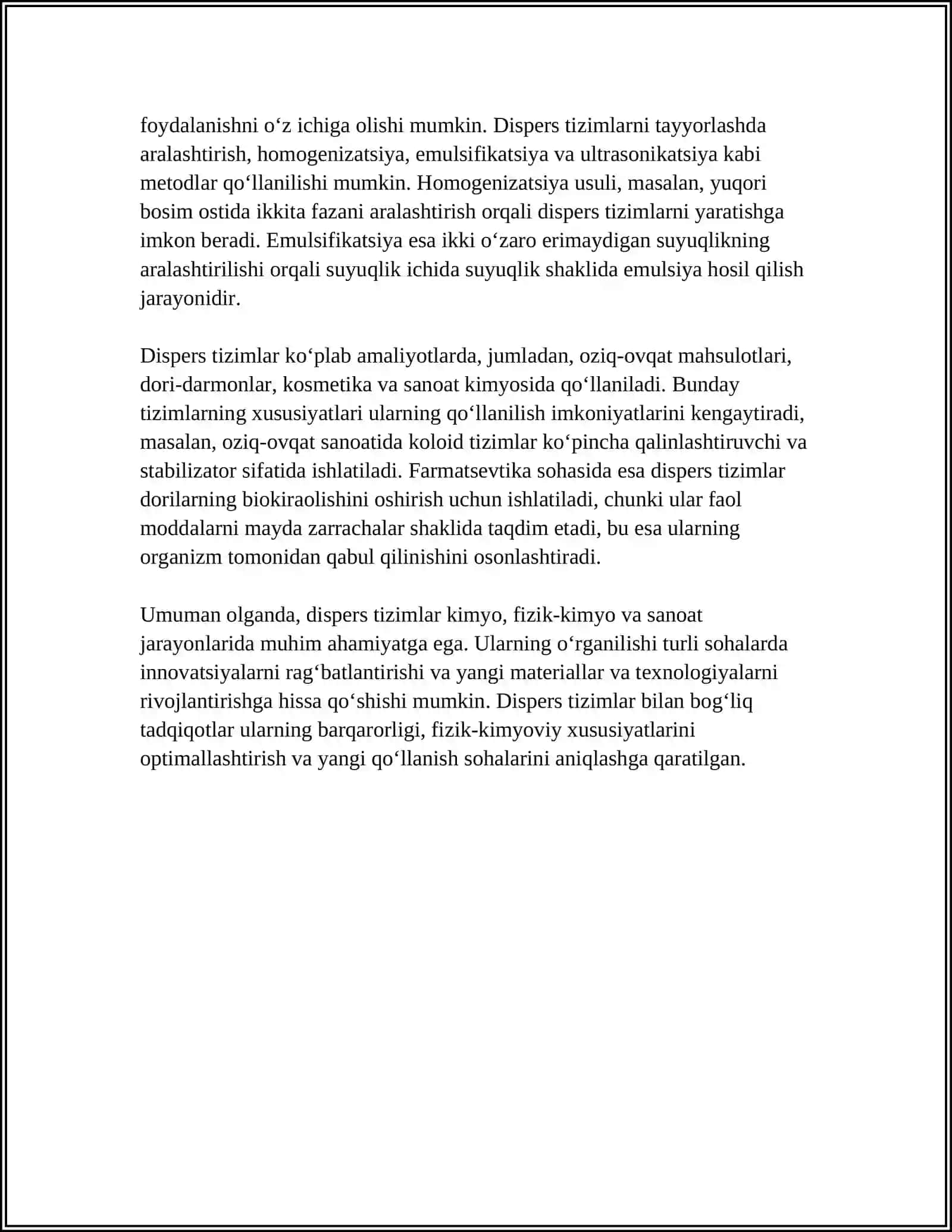DISPERS SISTEMELAR.DISPERS SISTRMALARNING KLASSIFIKATSIYASI, TUZILISHI, OLINISHI 4