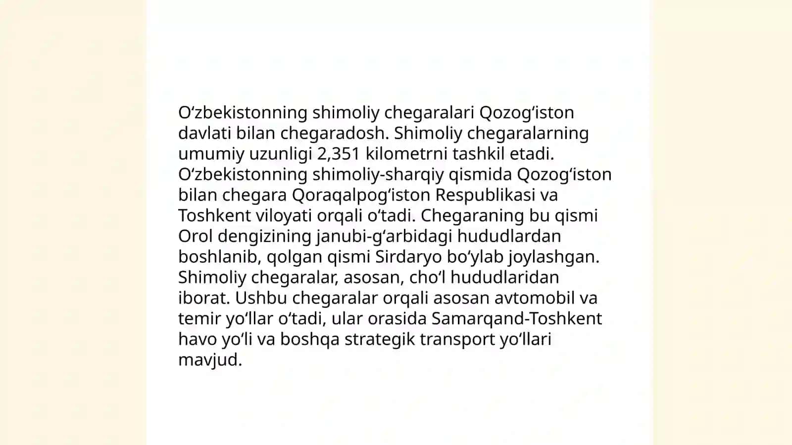 Oʻzbekistonning geografik oʻrni chegaralari va oʻziga xosligi 4