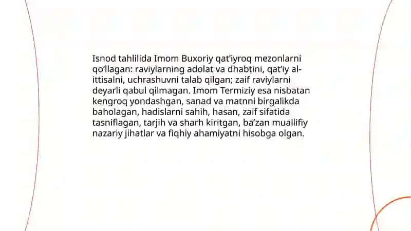 Imom Buxoriy va Imom Termiziyning hadis ilmiga qo'shgan hissalarini qiyosiy tahlili 4