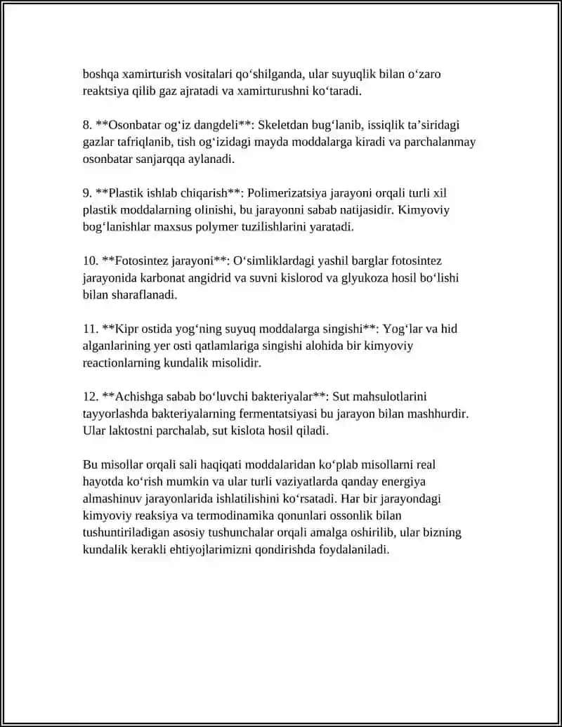 SALI HAQIQATI MODDALARIDAN MISOLLAR KELTIRING 4