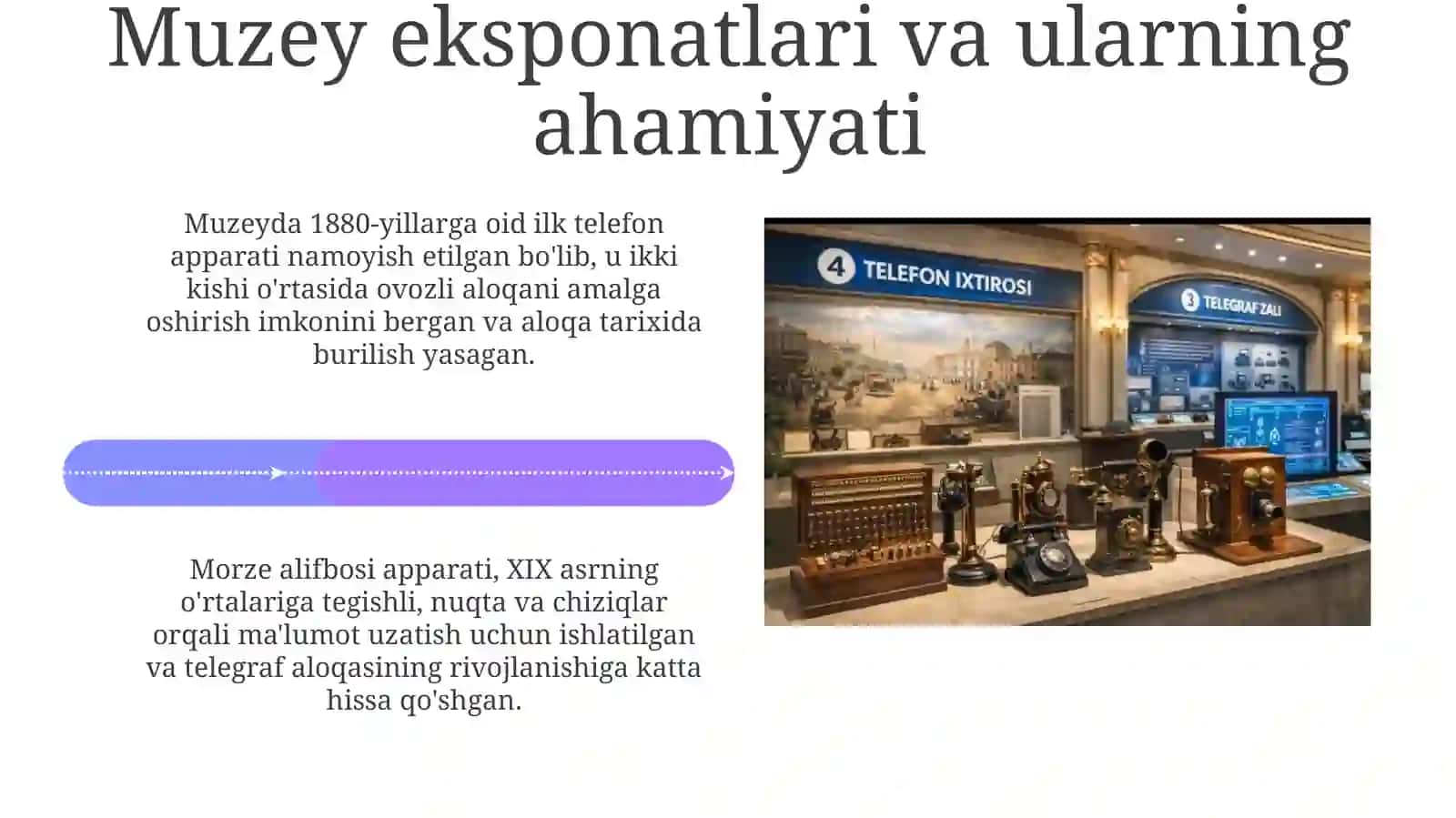 Aloqa tarixi muzeyi inter yer loyihasi bn eksponatlar haqida ma'lumot va ularning joylashuvi 4