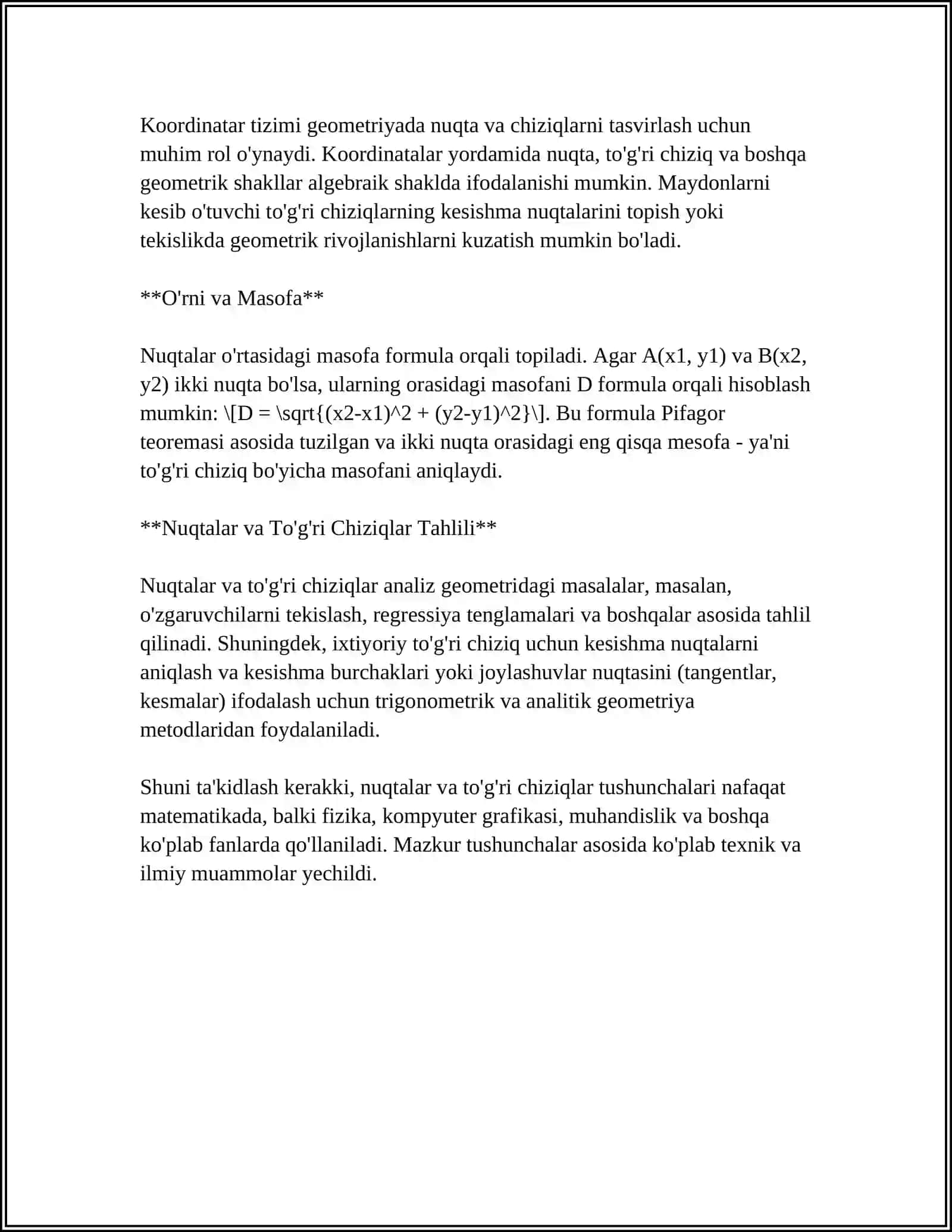 TIMSS XALQARO BAHOLASH DASTURIDA “GEOMETRIK SHAKLLAR VA O‘LCHASHLAR ” MAZMUN SOHASIGA OID TOPSHIRIQLAR TUZING 4