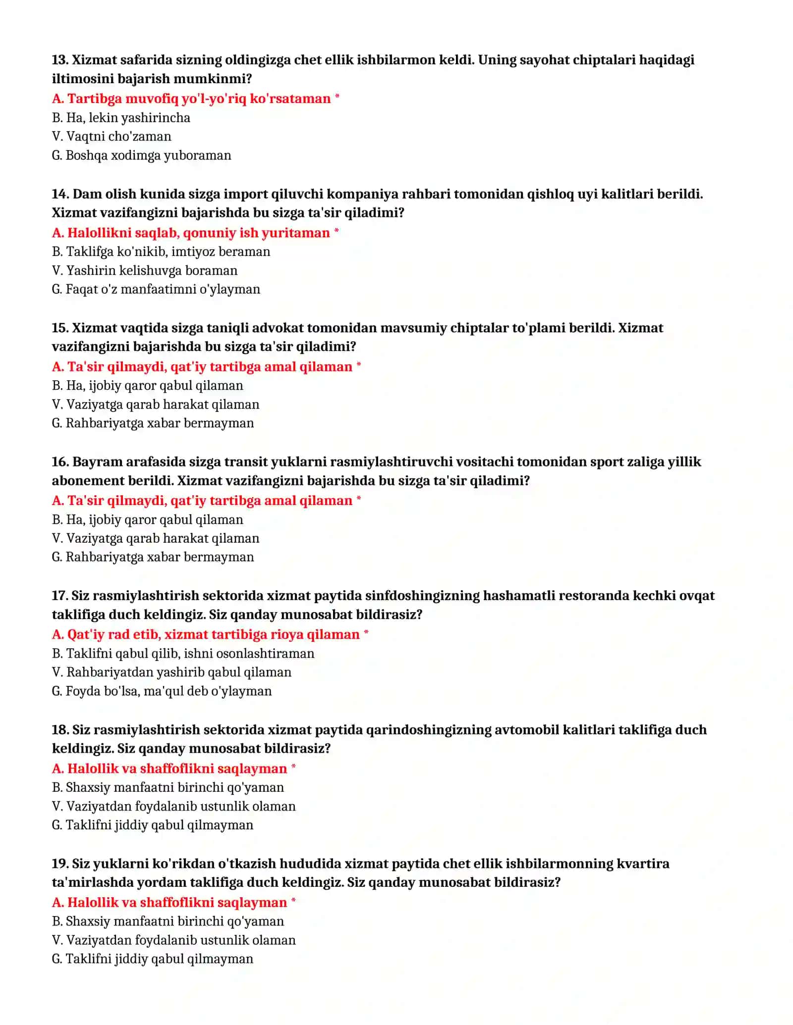 BOJXONA AKADEMIYASI - TO'LIQ TEST TO'PLAMI (№ 30) 4