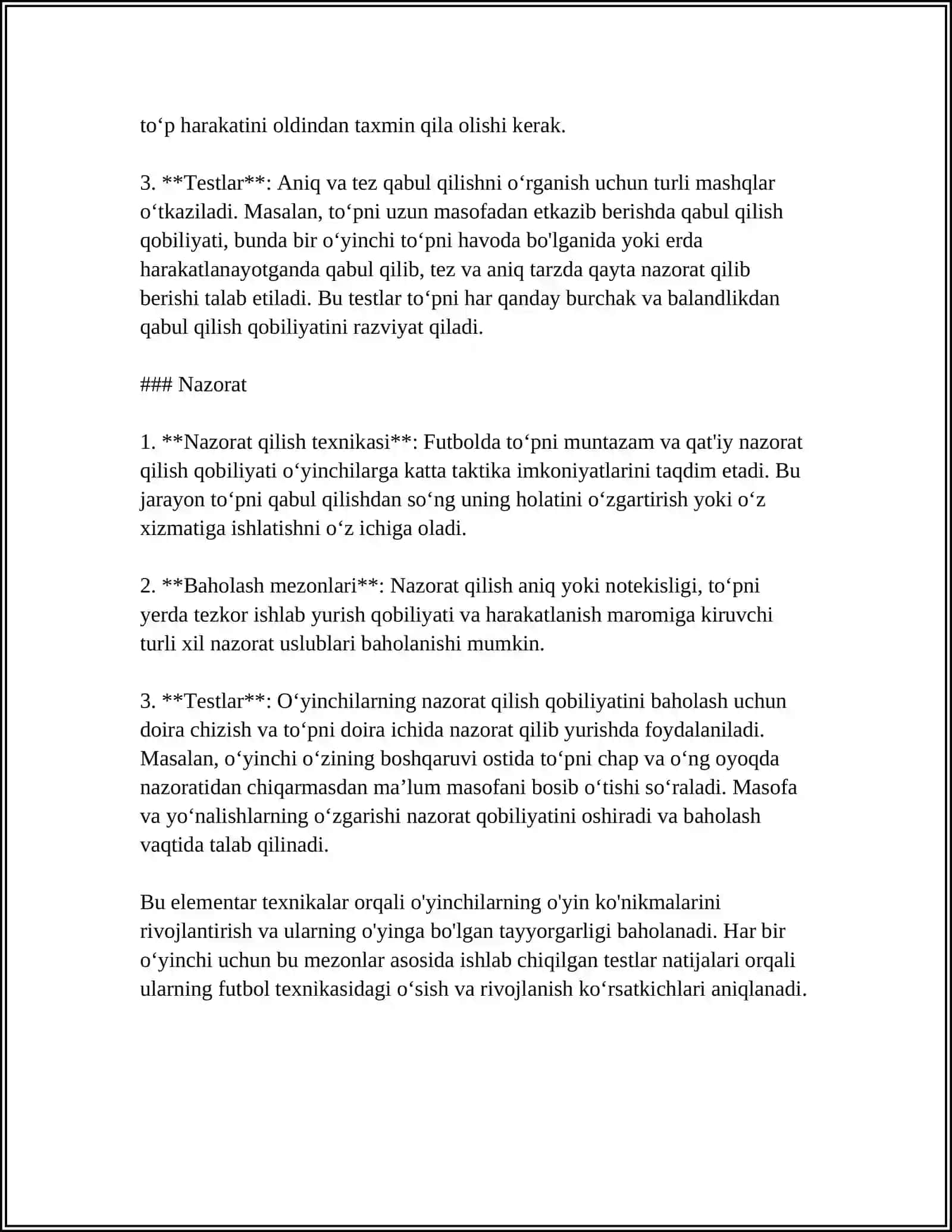 TOʻPLAR BILAN MAXSUS MASHQLAR BAJARISH HAMDA MUSOBAQA QOIDALARI YUZASIDAN TEST TUZISH 4