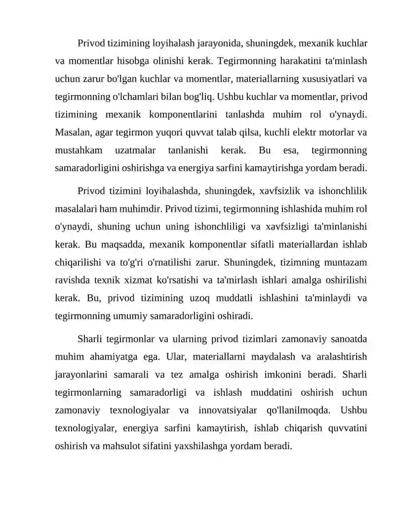 Sharli tegirmon uchun privod (yuritma)ni loyihalash123 4