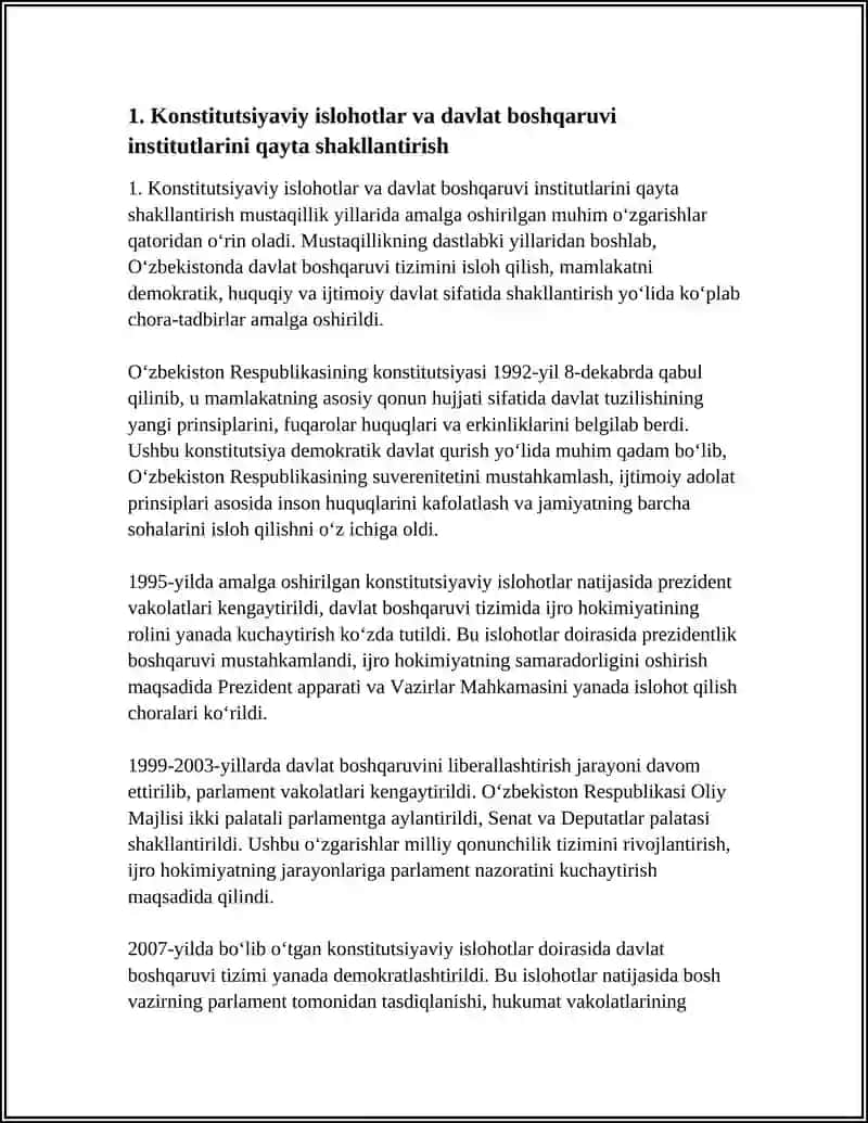 MUSTAQILLIK YILLARIDA DAVLAT BOSHQARUVI TIZIMIDA AMALGA OSHIRILGAN ISLOHOTLAR 4