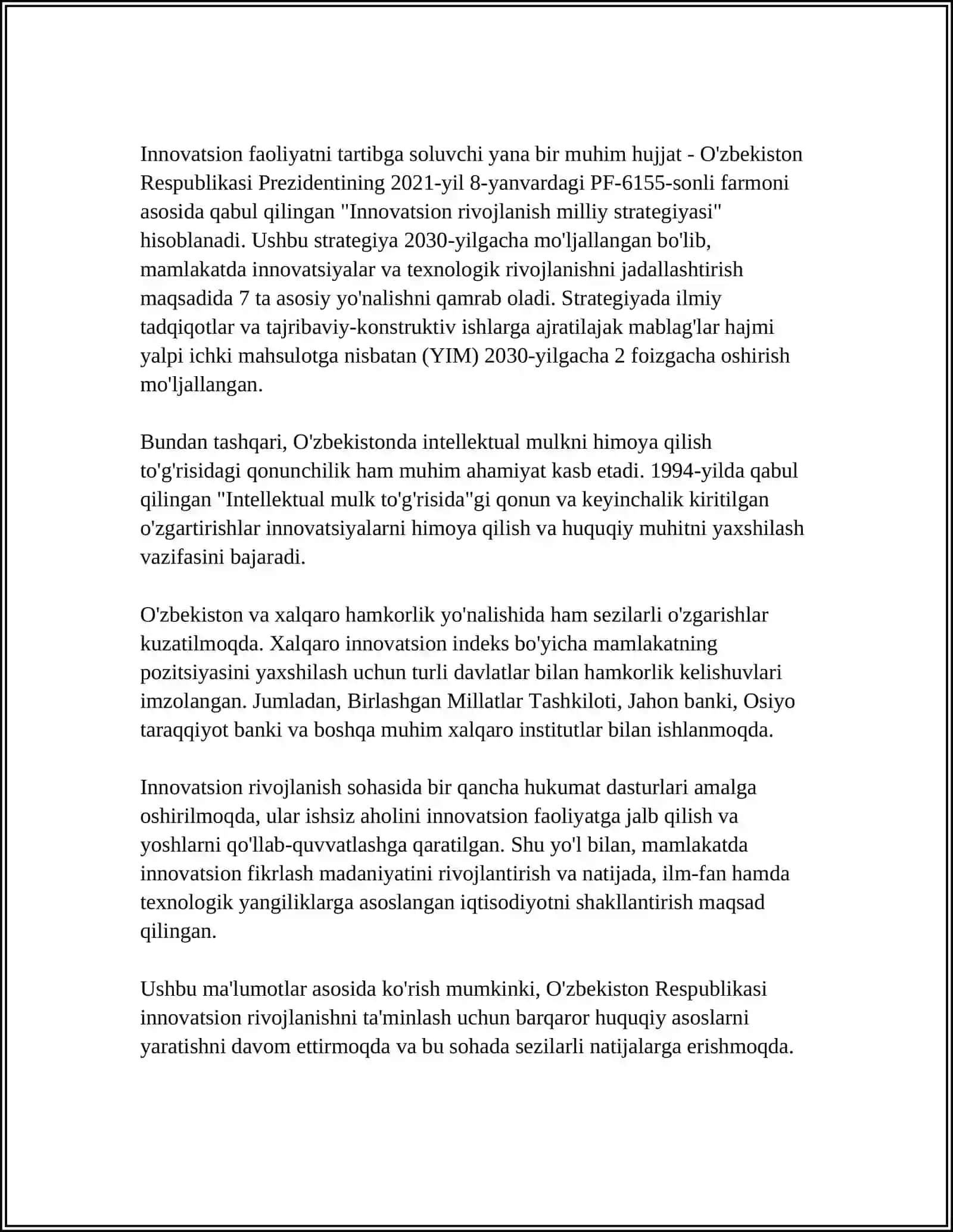 INNOVATSION FAOLIYATNI DAVLAT TOMONIDAN TARTIBGA SOLISH MEXANIZMLARI 4