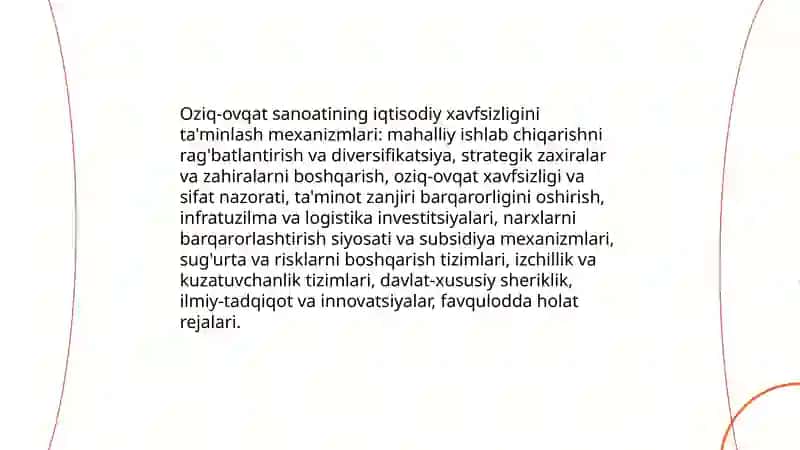 Sanoat tarmoqlarida iqtisodiy havfsizlik: energetika, oziq-ovqat, va boshqa tarmoqlar 4