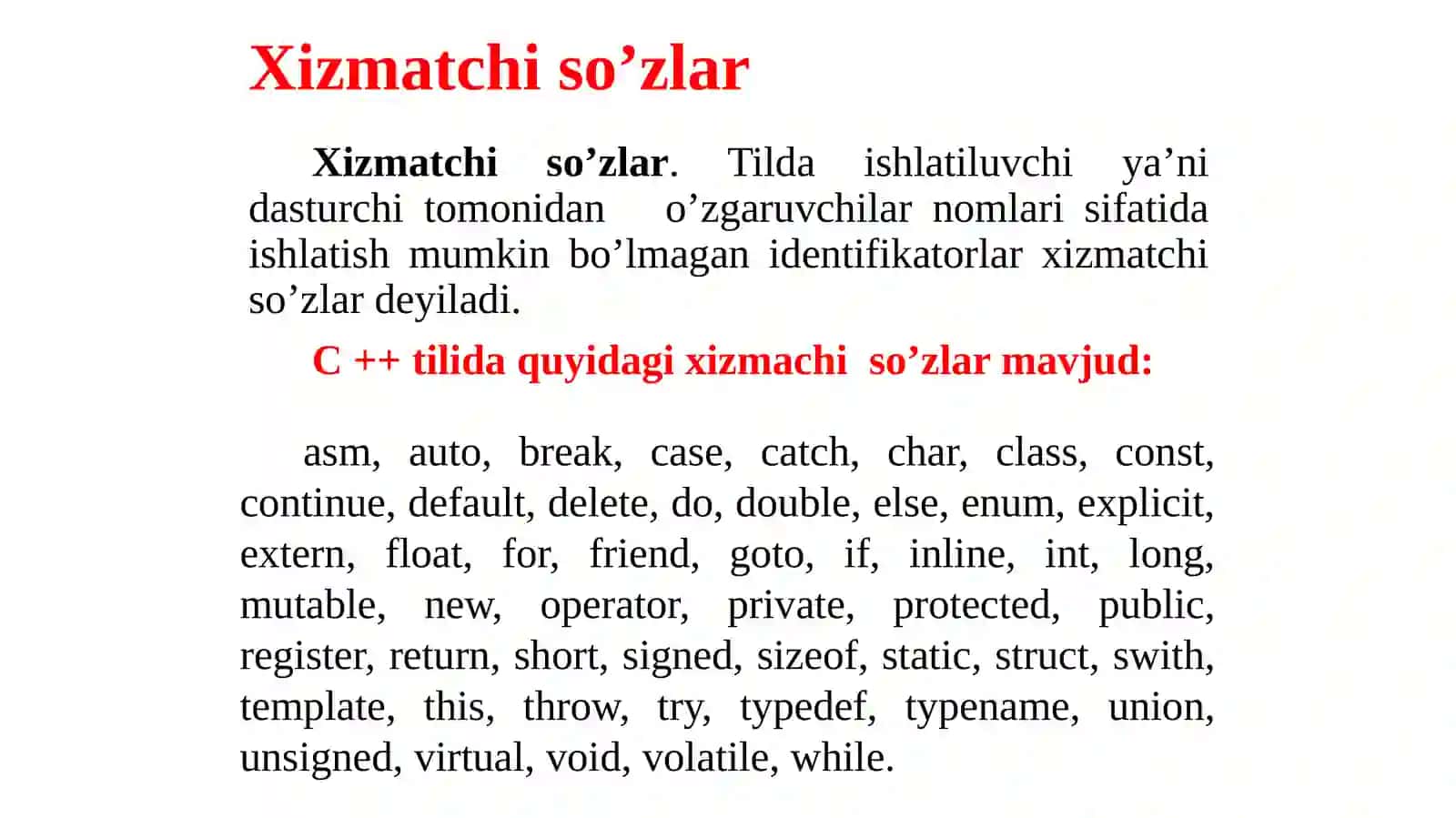 C++ dasturlash tili. C++ tili tuzilishi 4