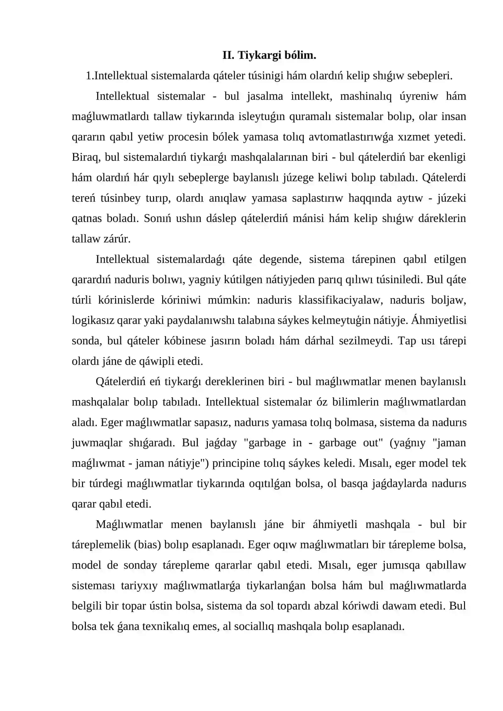 Intellektual sistemalarda qáteler túsinigi hám olardıń kelip shıǵıw sebepleri 4